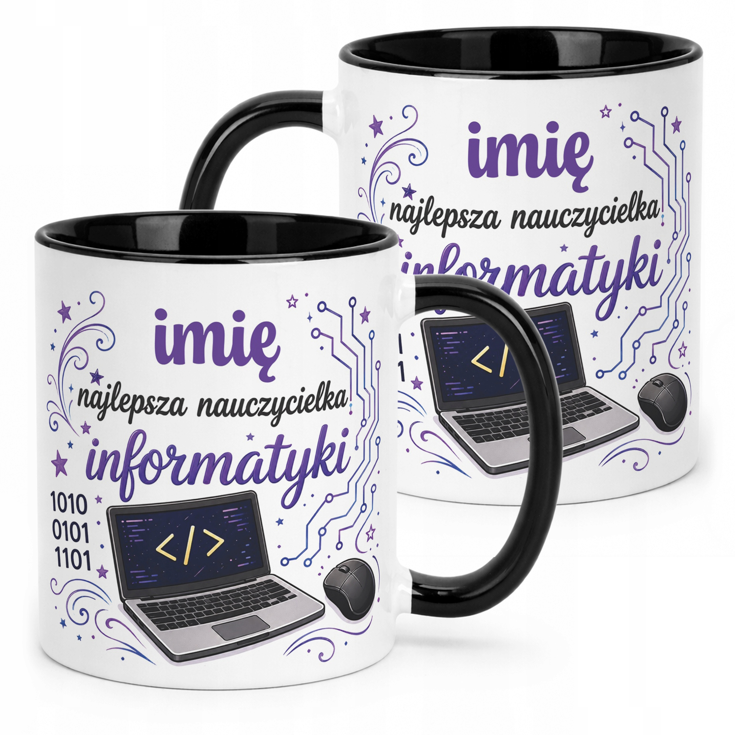 Kubek Czarny z Imieniem Dzień Nauczyciela Informatyka Prezent