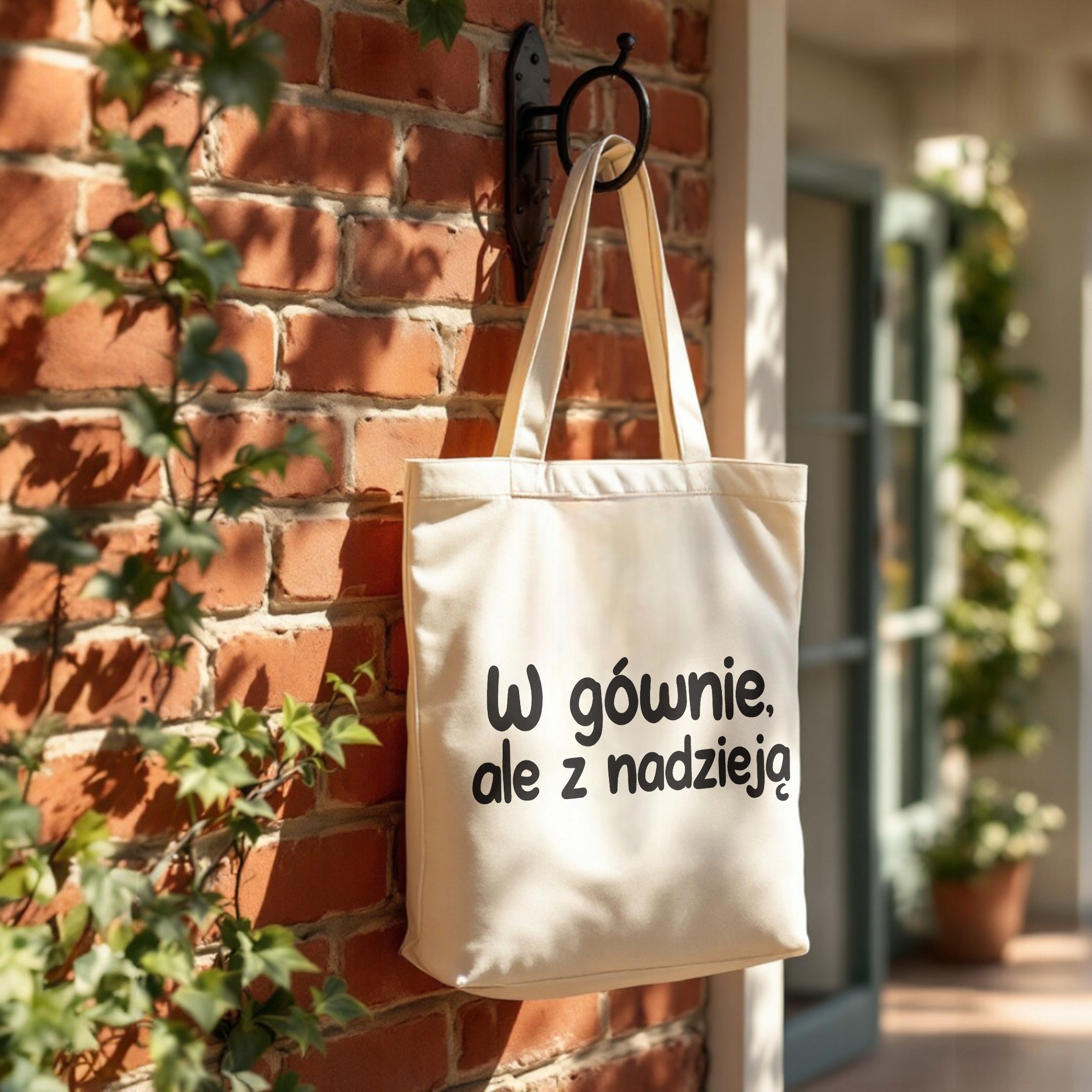 Torba bawełniana premium W Gównie Ale Z Nadzieją Zabawny Prezent