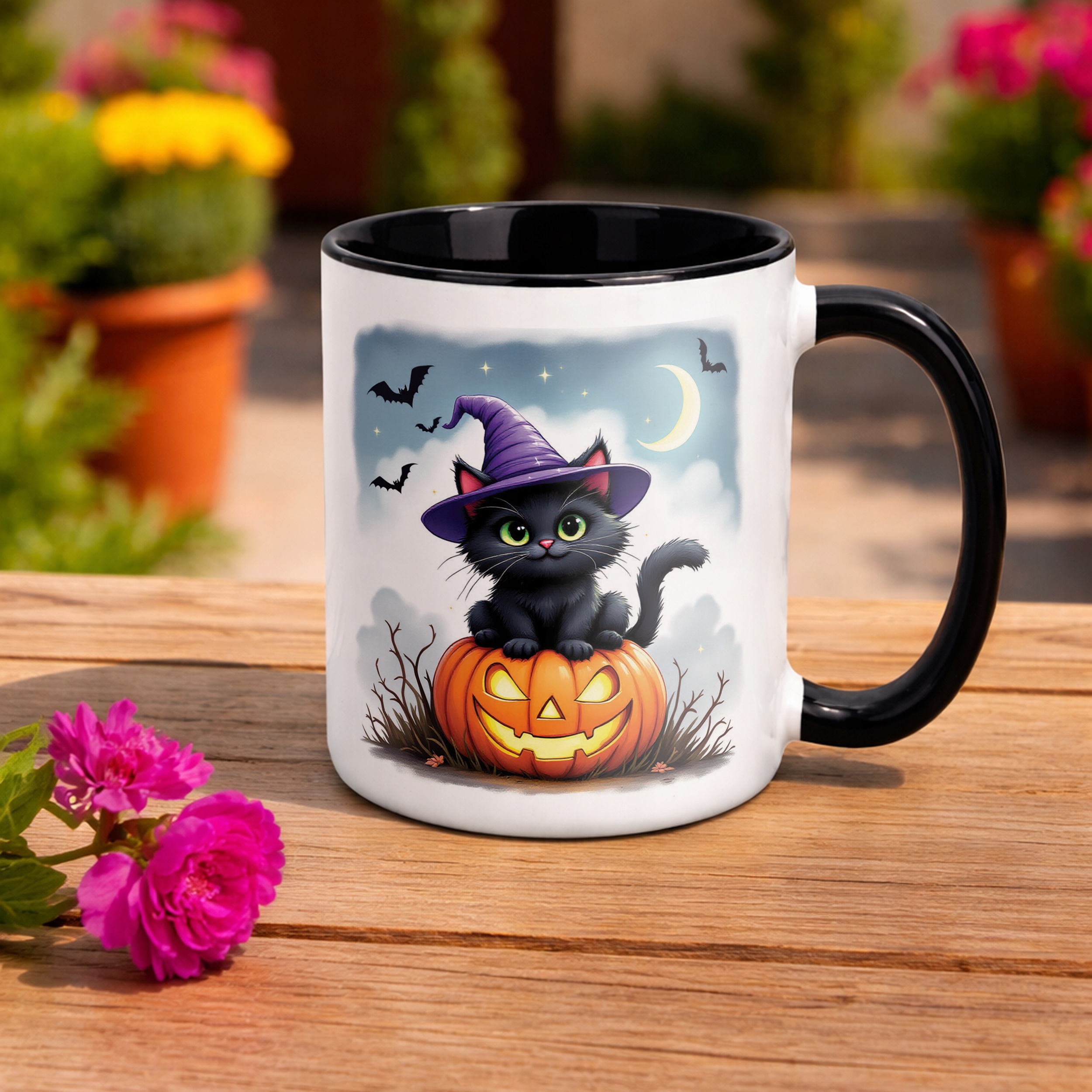 Kubek Czarny Halloween Kot Dynia Jesień Prezent Upominek