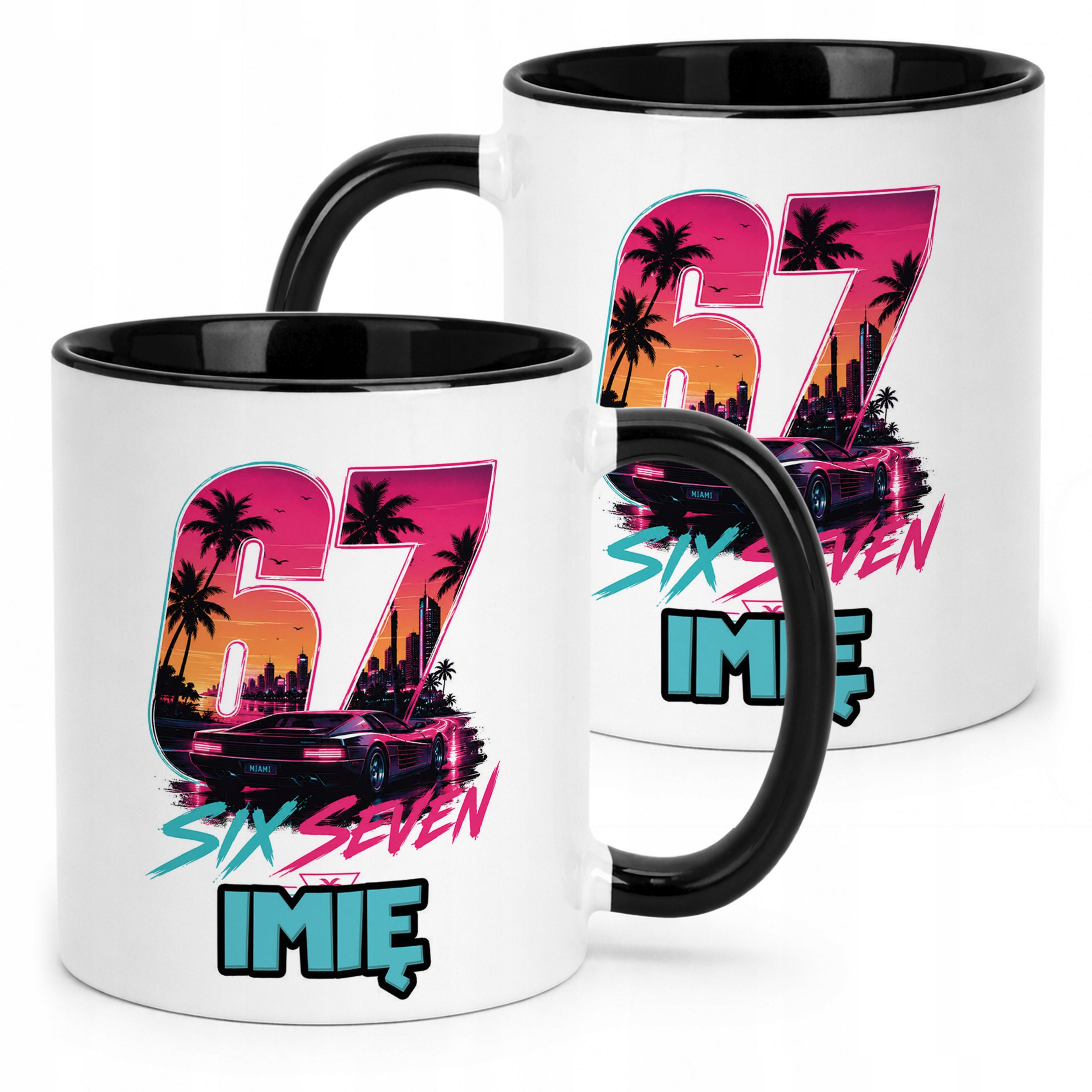 Kubek Czarny z nadrukiem personalizowany 67 Miami Gra Dla Dzieci Prezent