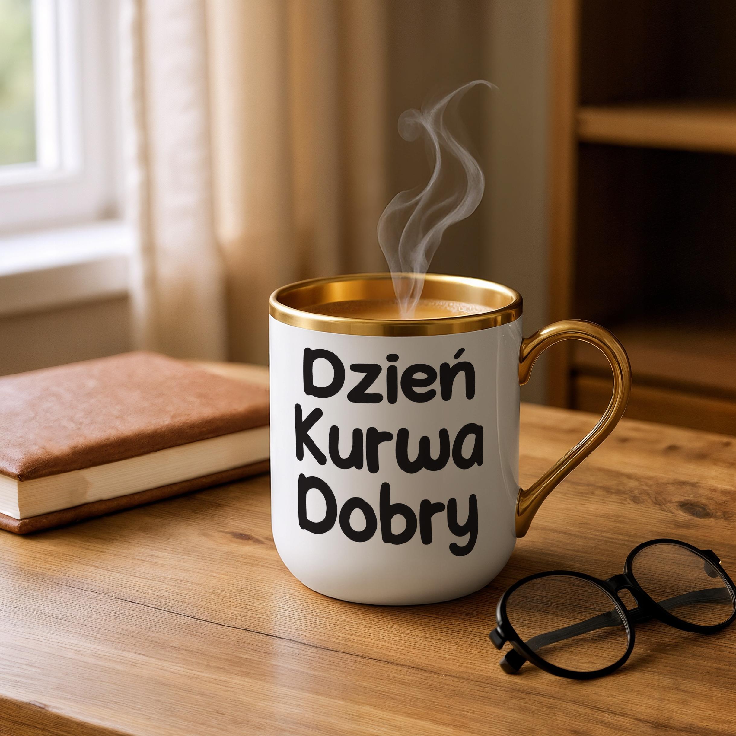 Kubek Premium Złoty Dzień Ku*wa Dobry Śmieszny Zabawny Prezent