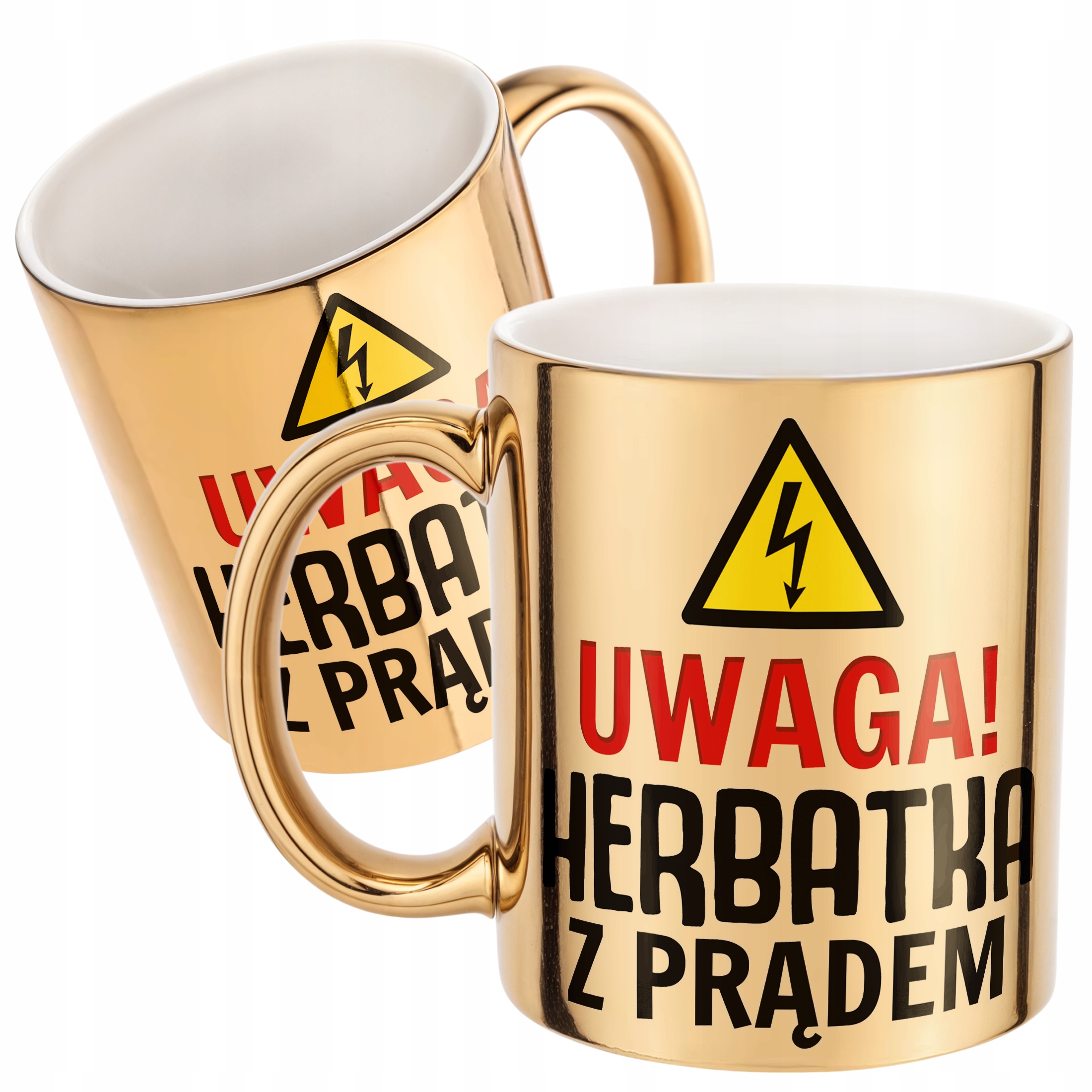 Złoty kubek Uwaga Herbata Z Prądem Zabawny Prezent Upominek