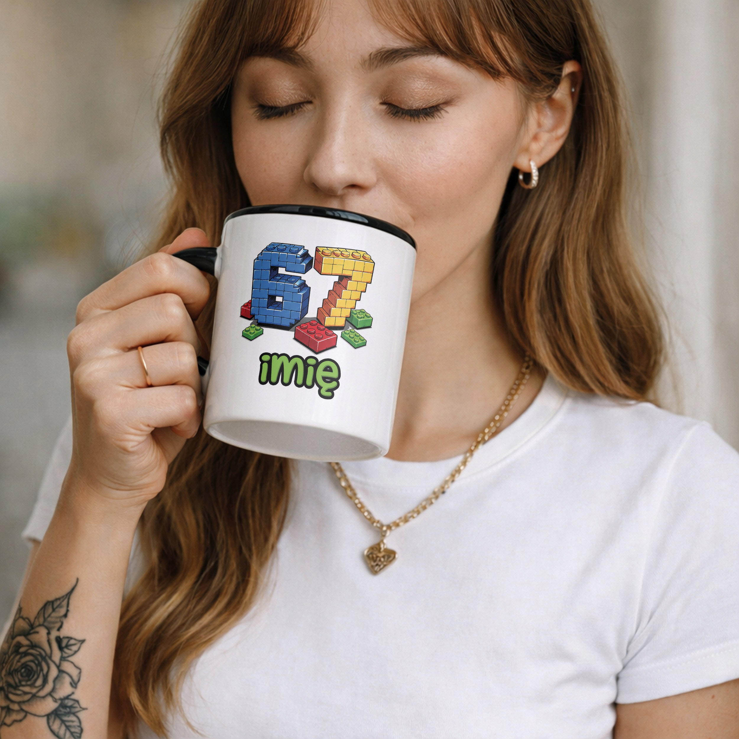 Zestaw Personalizowany Kubek Czarny Poduszka 67 Six Seven Prezent