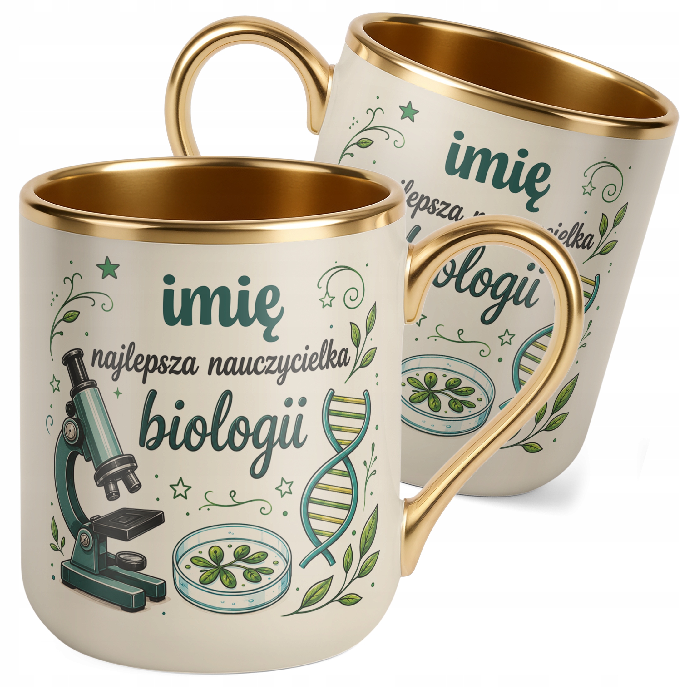 Kubek Premium Złoty Ecru z Imieniem Dzień Nauczyciela Biologia Prezent
