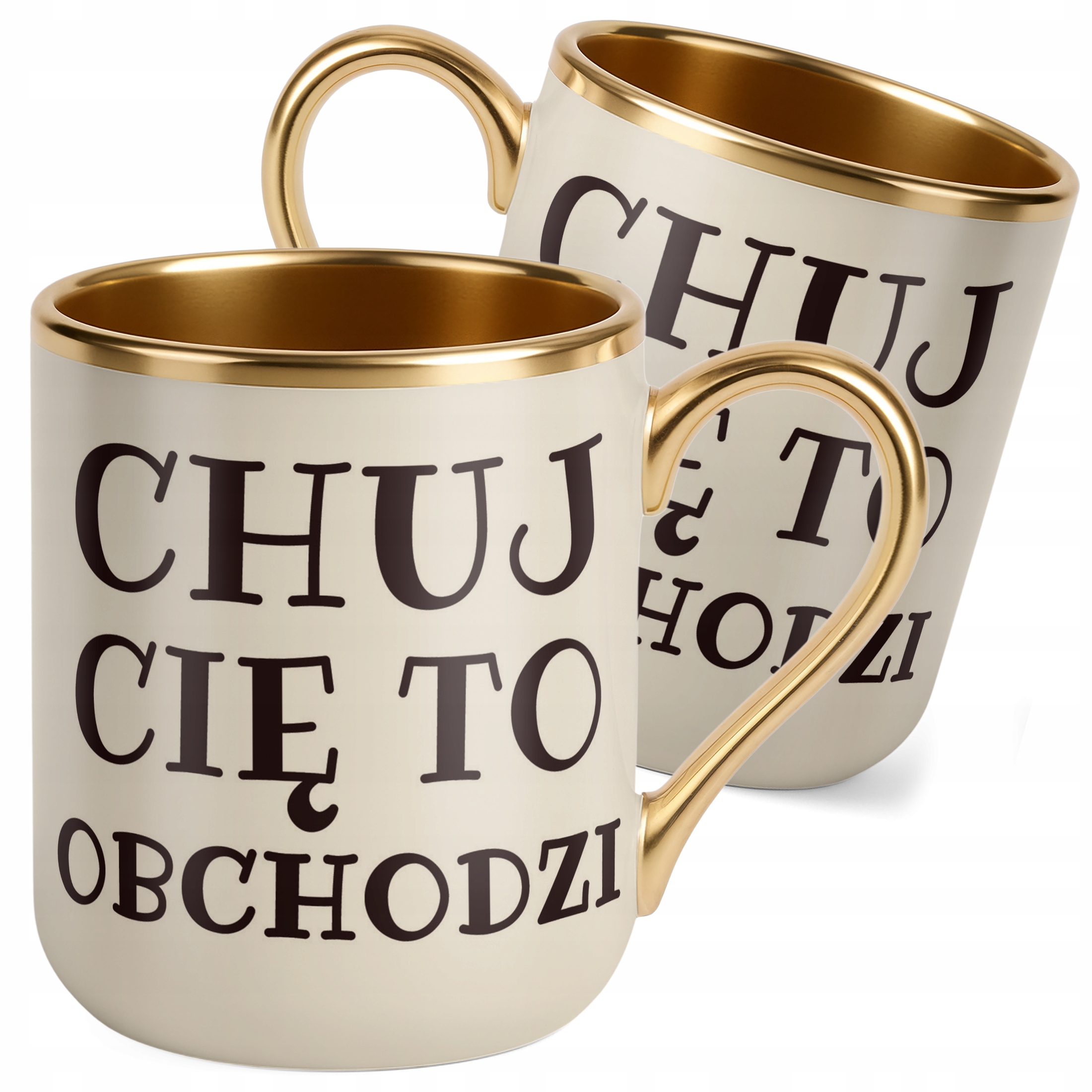 Kubek Premium Złoty Ecru Ch*j Cię To Obchodzi Prezent