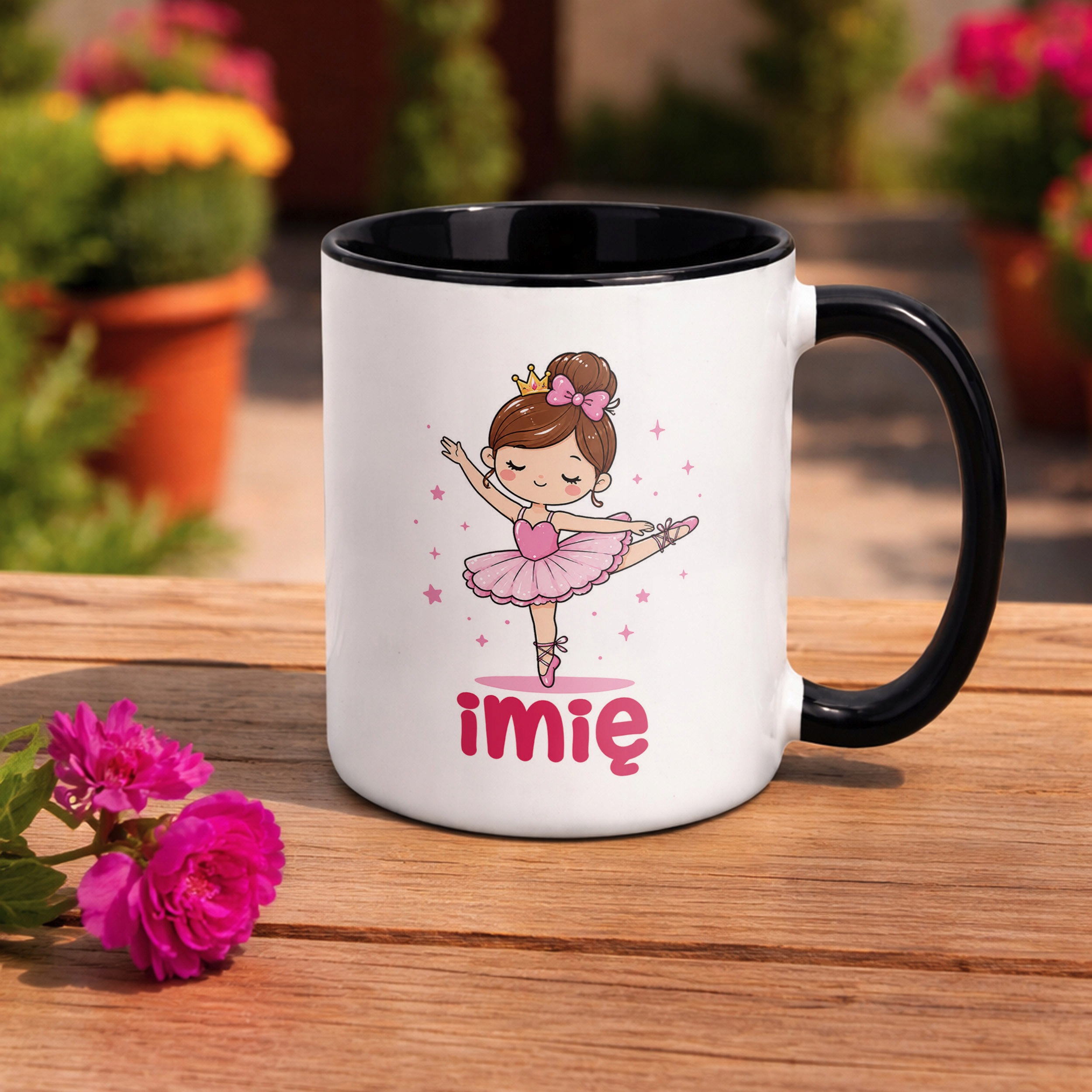 Zestaw Personalizowany Kubek Czarny Poduszka Baletnica Prezent