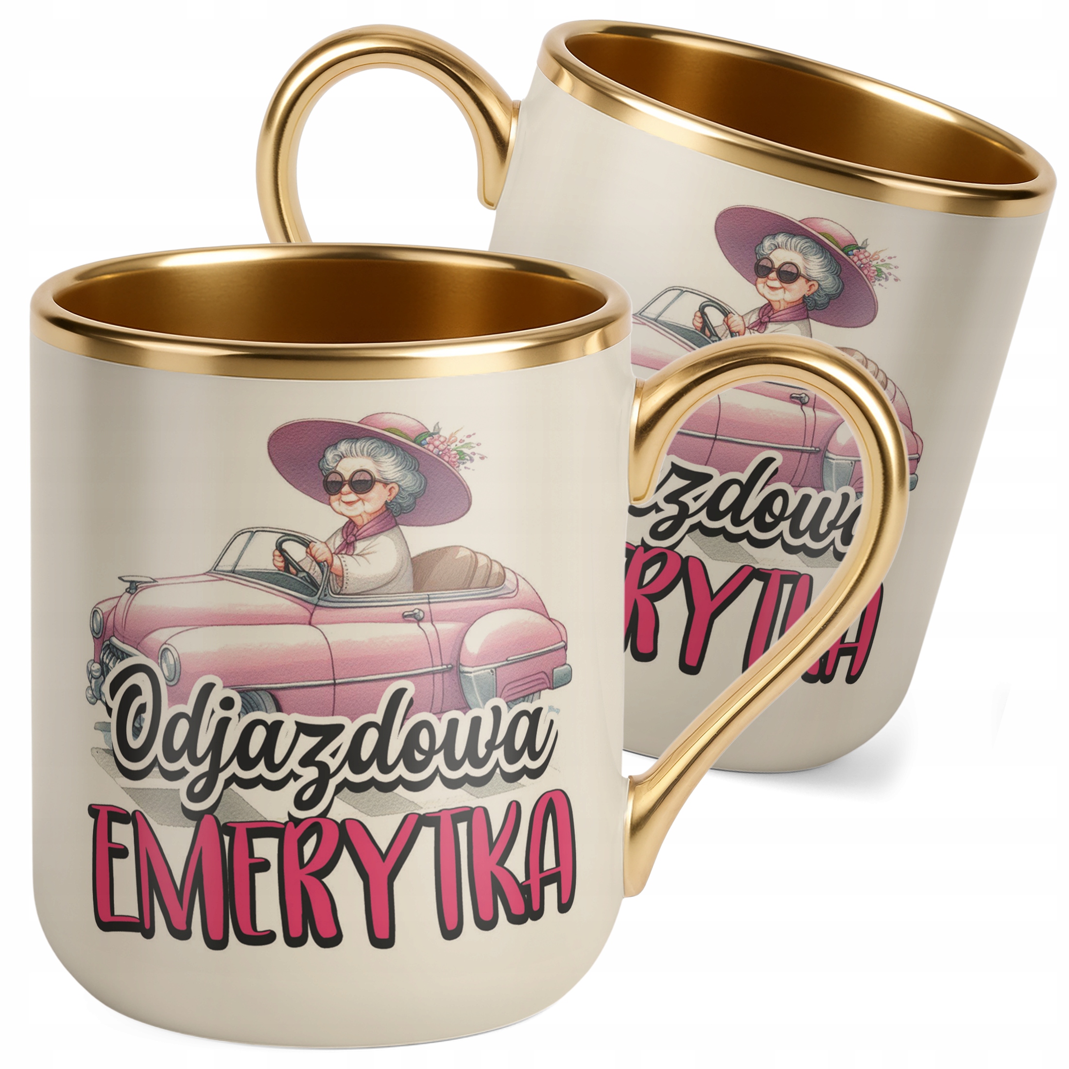 Kubek Premium Złoty Ecru Z okazji Emerytury Dla Emerytki Prezent