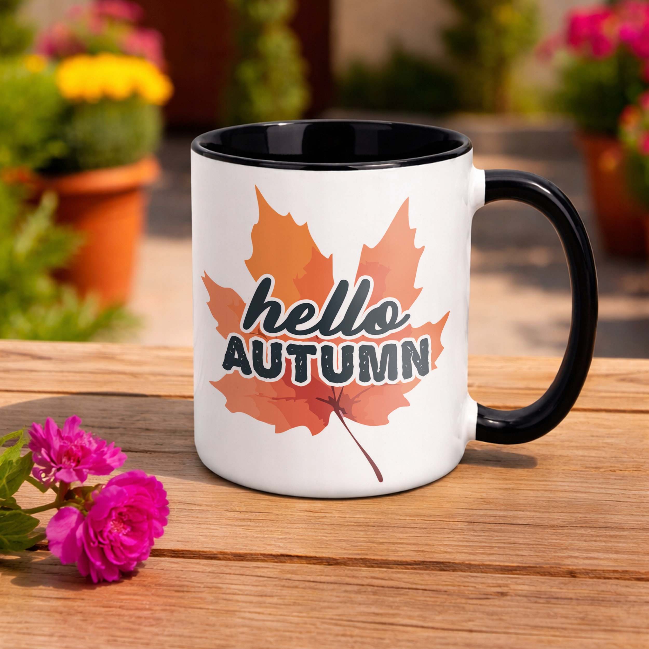 Kubek Czarny Jesienny Jesień Hello Autumn Liść Prezent