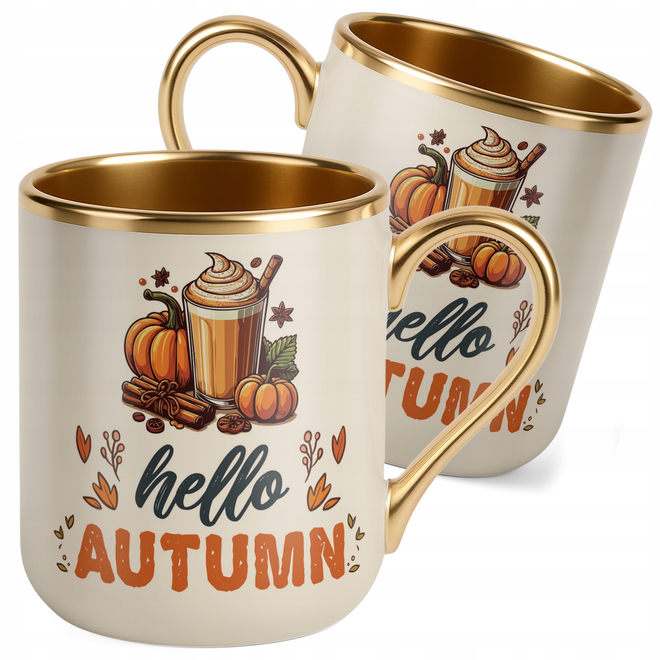 Kubek Premium Złoty Ecru Jesienny Jesień Hello Pumpkin Dynia Prezent