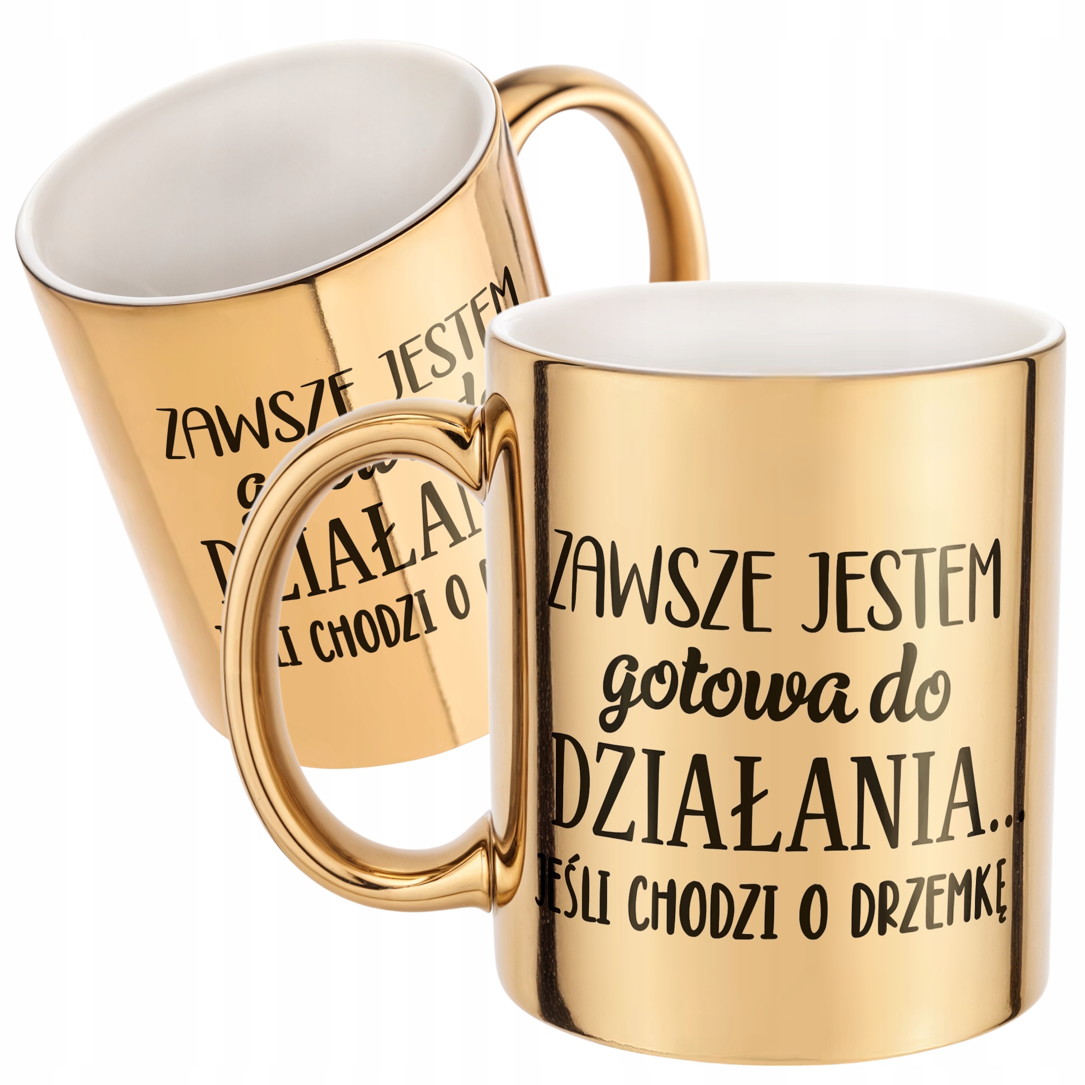 Złoty Kubek na prezent Dzień Kobiet Gotowa Do Działania Prezent