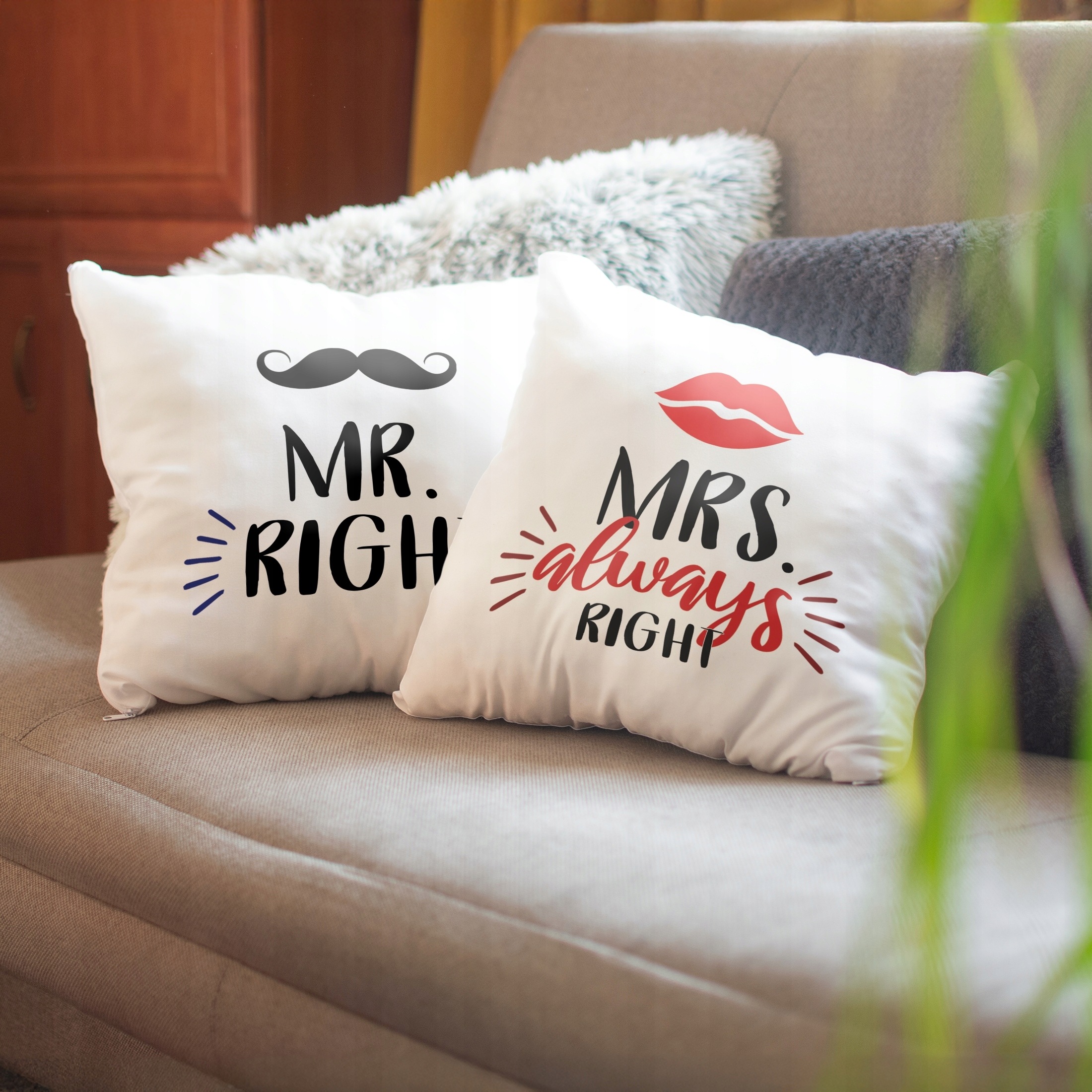 Zestaw Poduszek Walentynkowy Walentynek MR RIGHT & MRS ALWAYS RIGHT