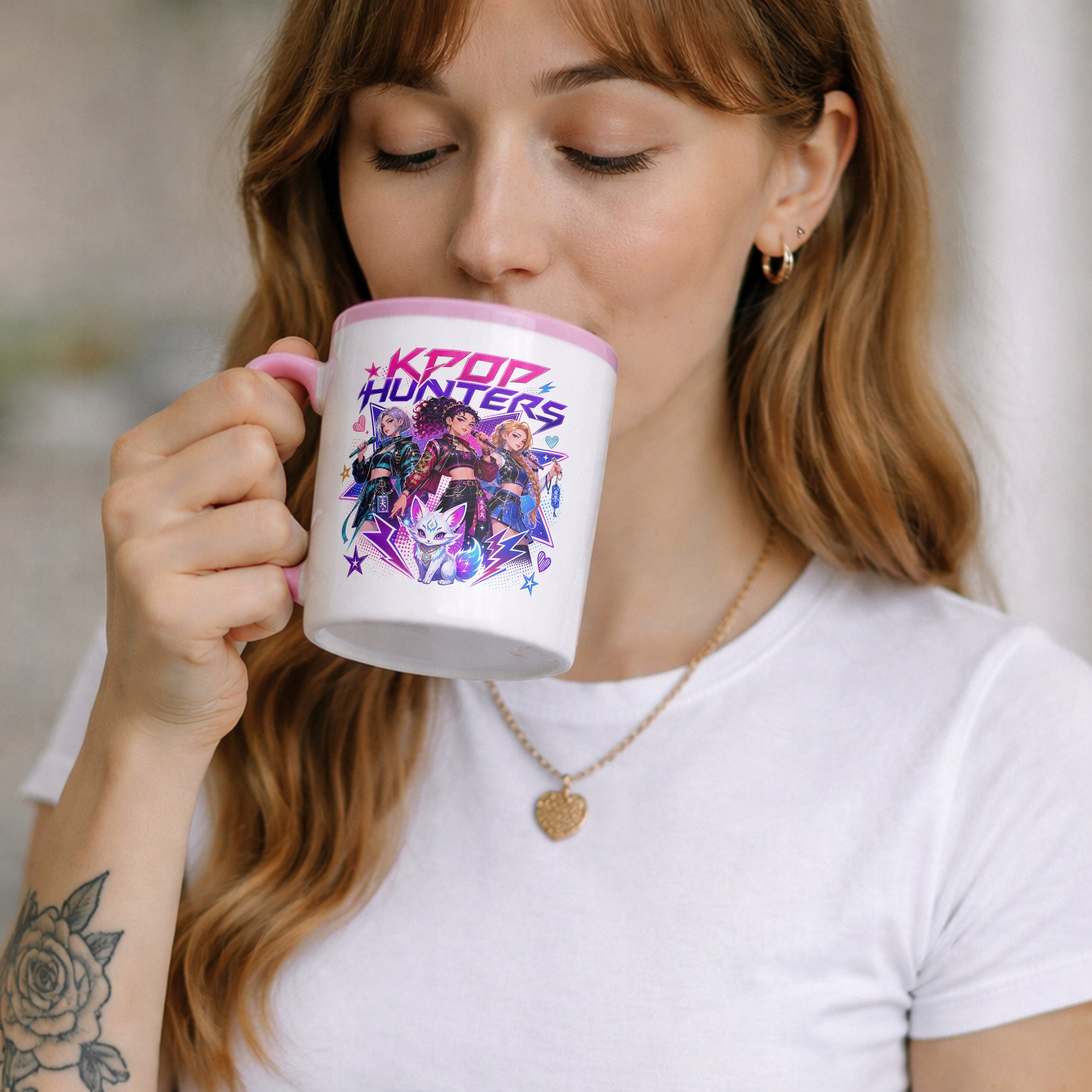 Zestaw Plecak Worek Kubek Różowy Z Nadrukiem ŁOWCZYNIE KPOP Dla Dzieci