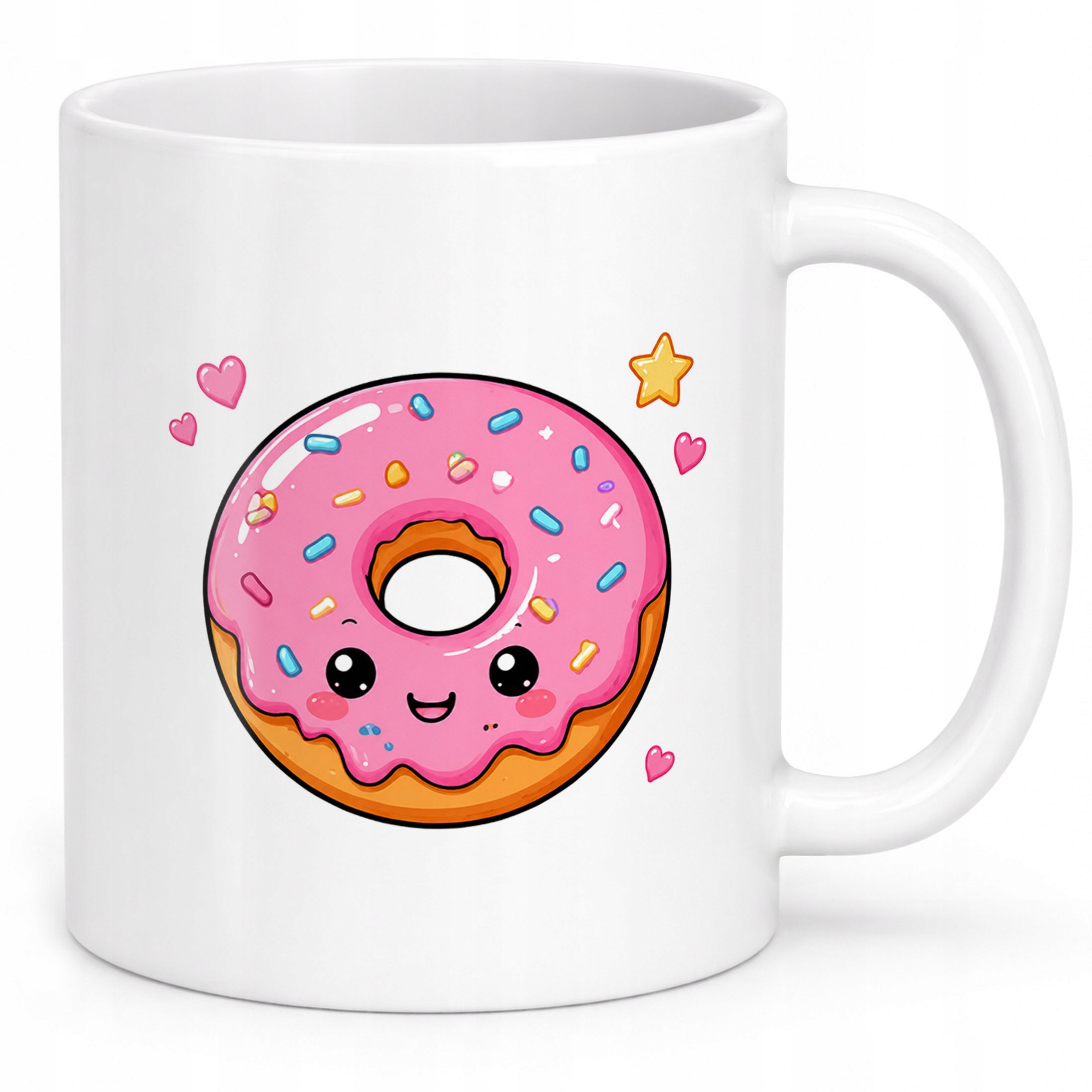 Zestaw Kubek Biały Poduszka Z Nadrukiem Kawaii Pączek Prezent