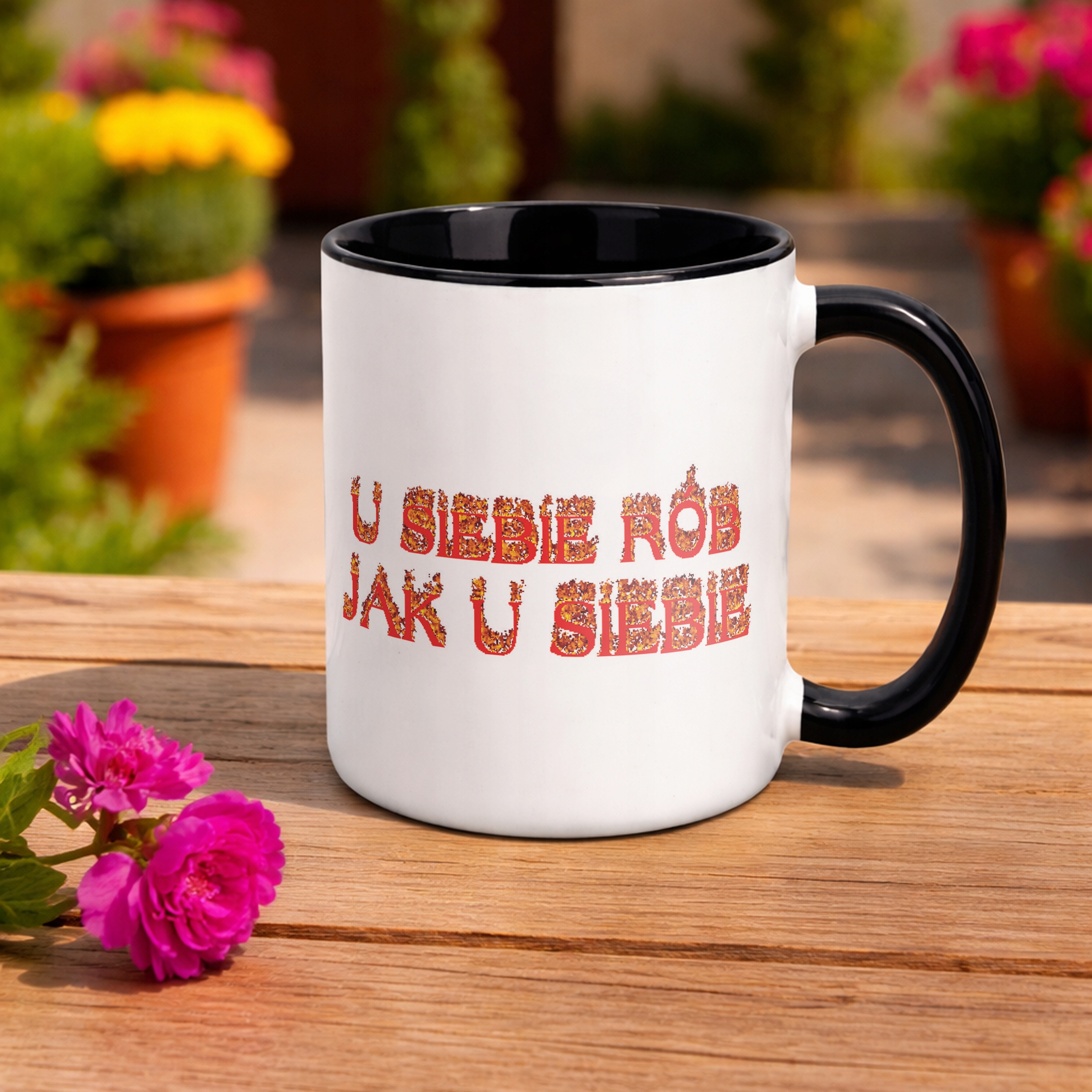Kubek Czarny U siebie rób jak u siebie Memy Zabawne Prezent