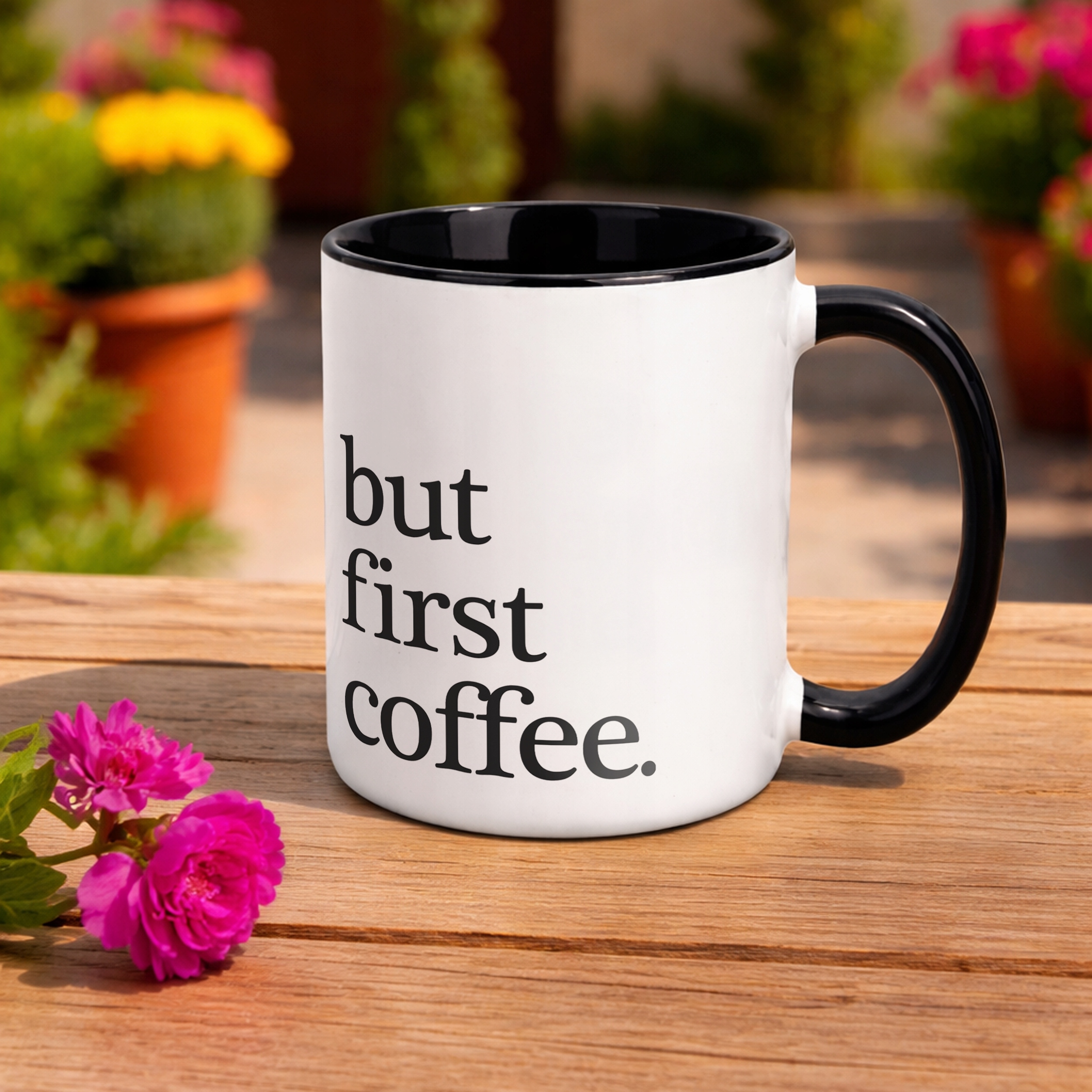 Kubek Czarny But First Coffee Kawa Prezent Upominek