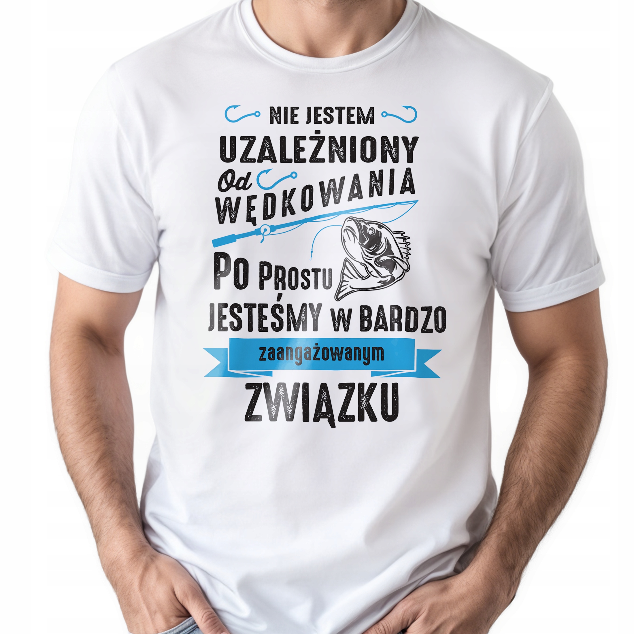 Koszulka biała męska Dla Wędkarza Wędkowanie Ryby Prezent