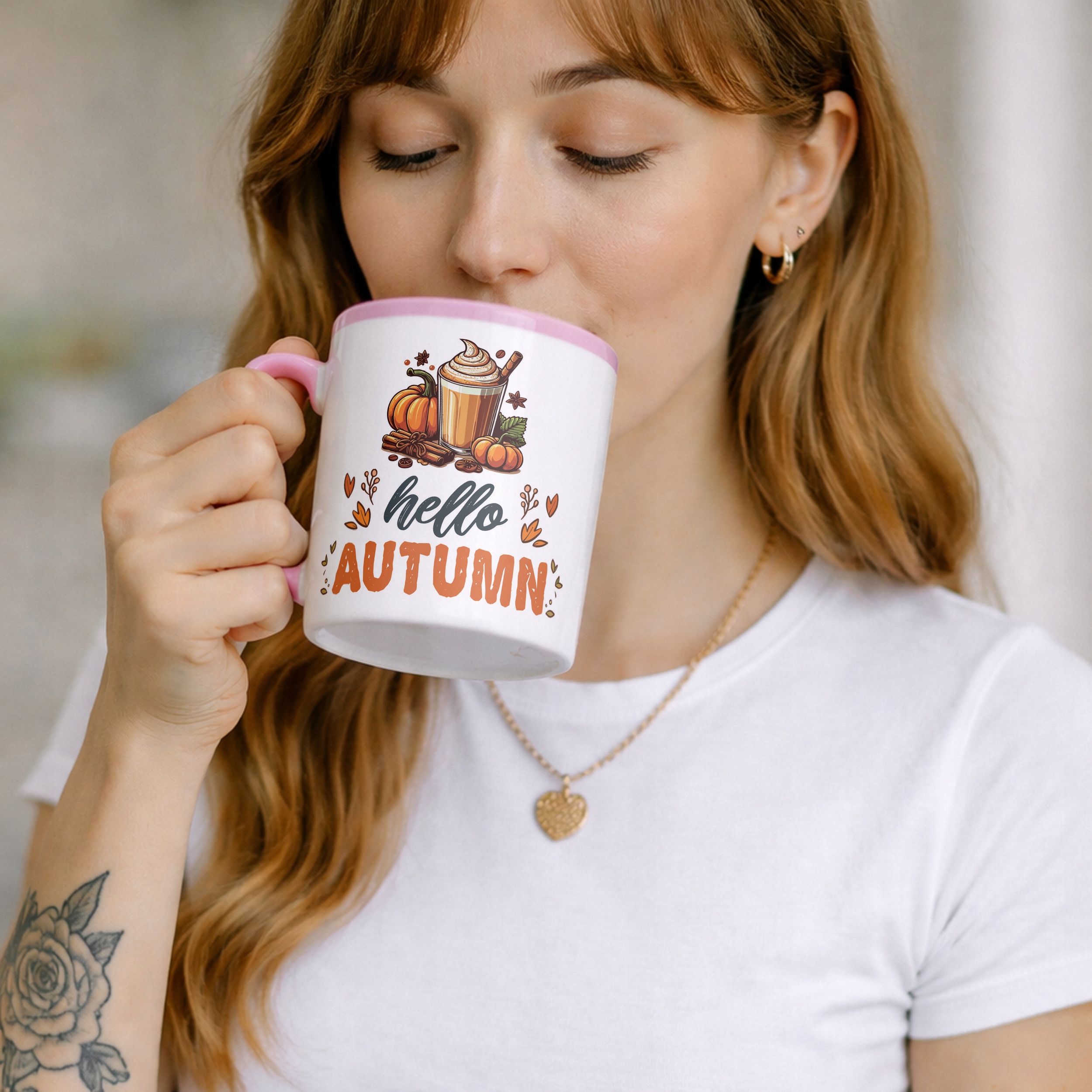 Kubek Różowy Jesienny Jesień Hello Pumpkin Dynia Prezent