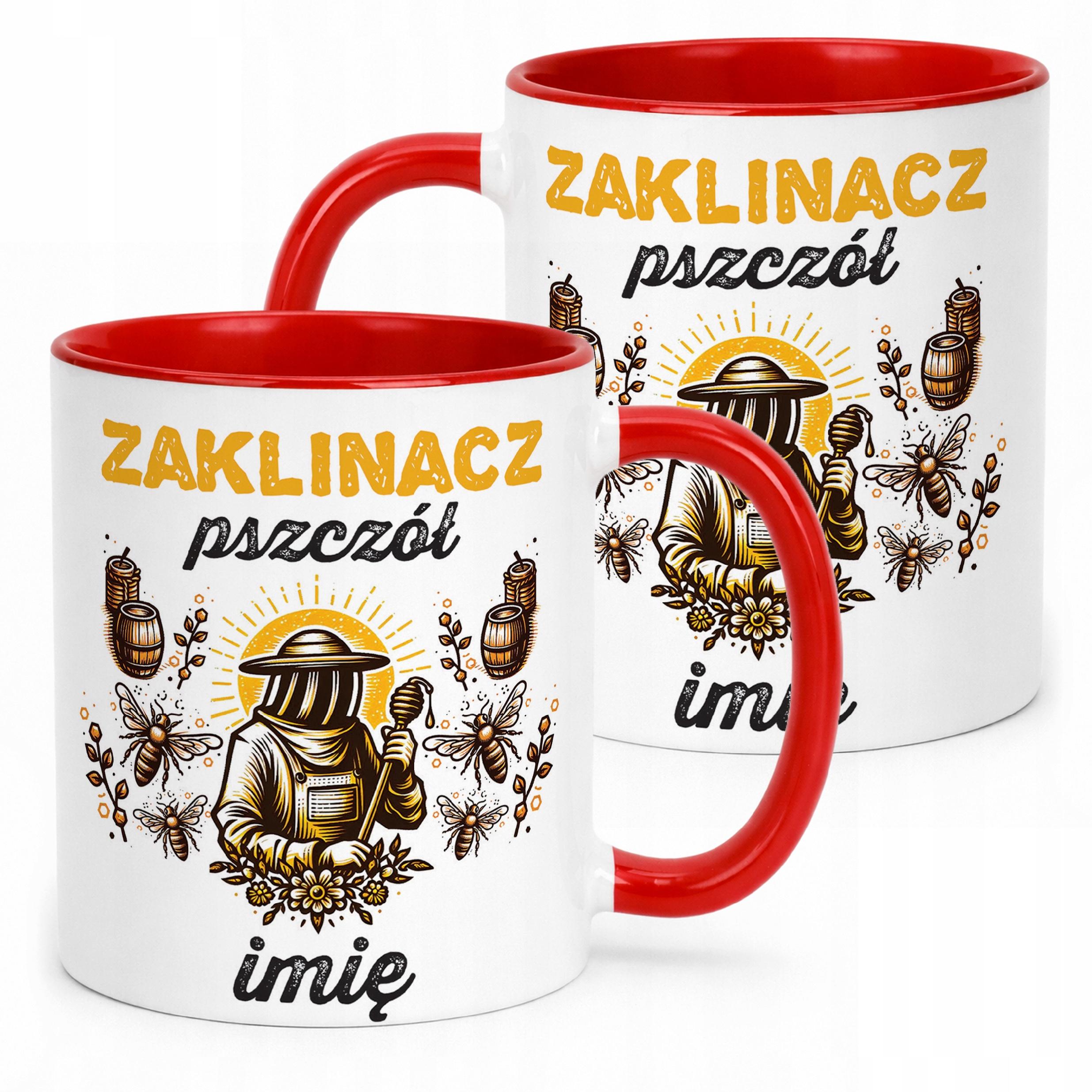 Kubek Czerwony Personalizowany Dla Pszczelarza Pszczoły Pasieka Prezent