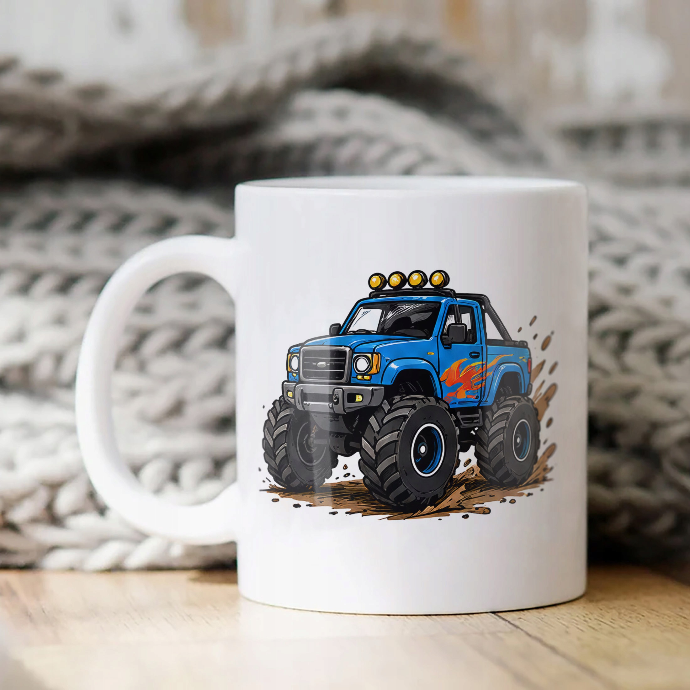 Biały Kubek z nadrukiem Monster Truck Dla Dzieci Prezent Upominek