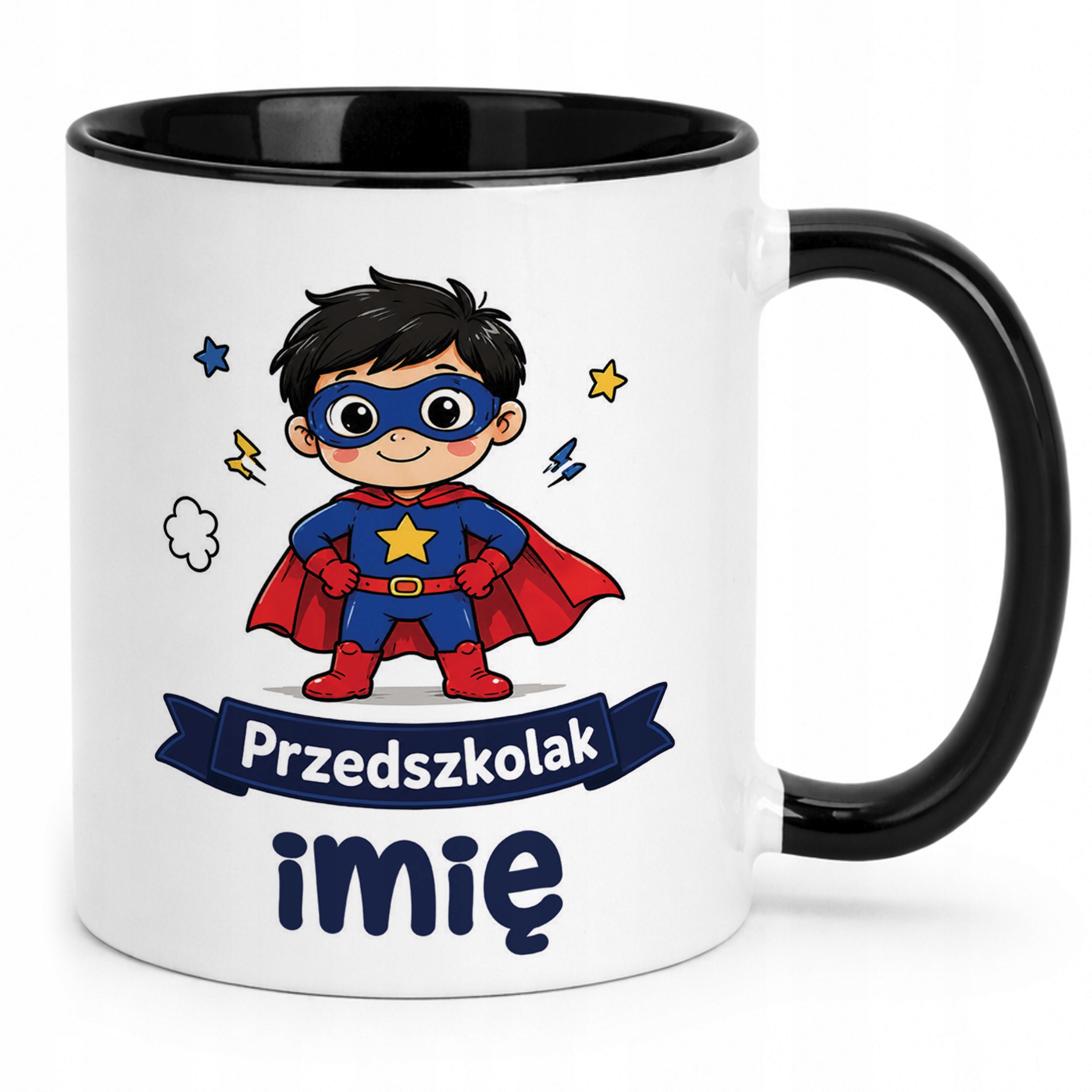 Zestaw Personalizowany Kubek Czarny Poduszka Przedszkolak