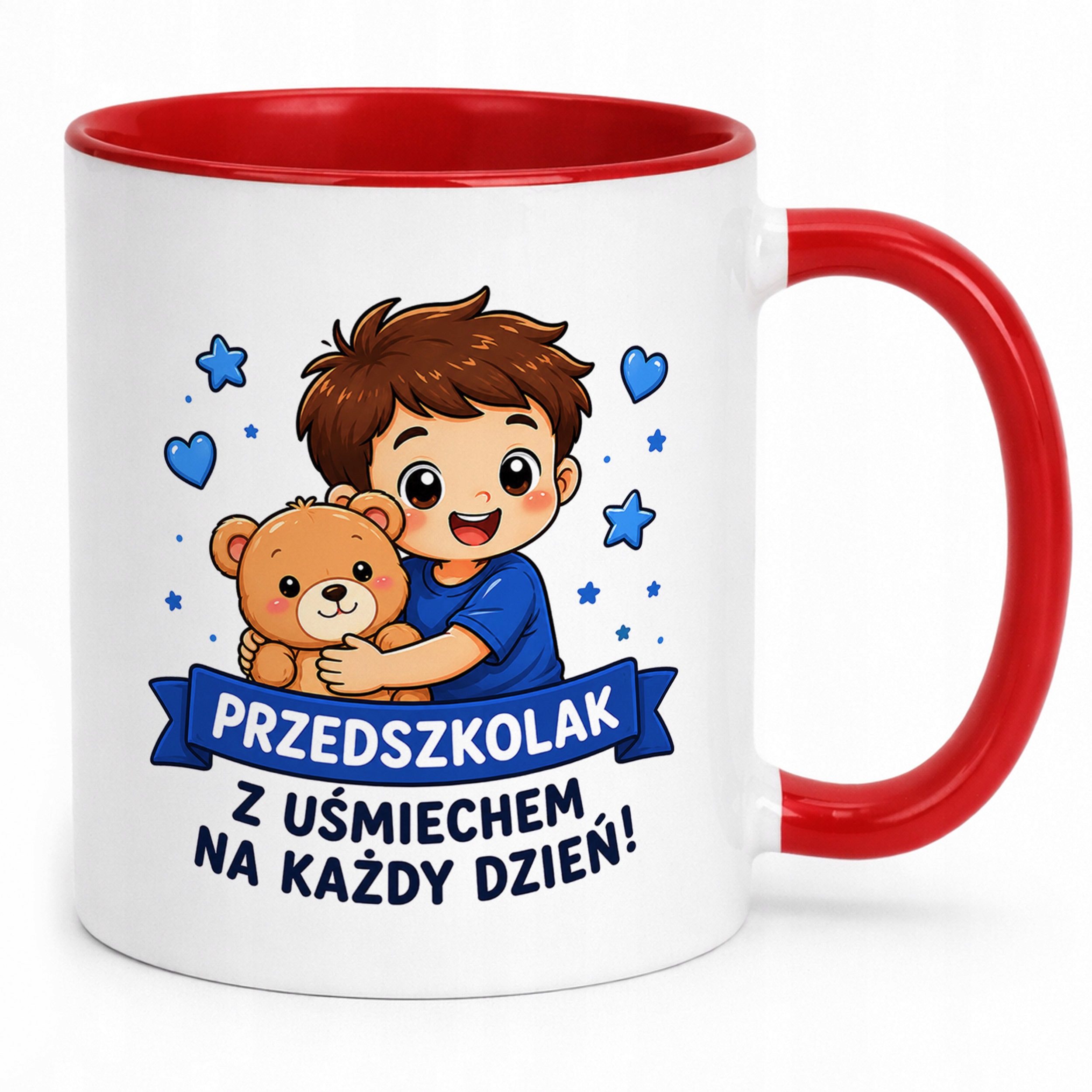 Zestaw Kubek Czerwony Poduszka Z Nadrukiem Przedszkolak Szkoła Prezent