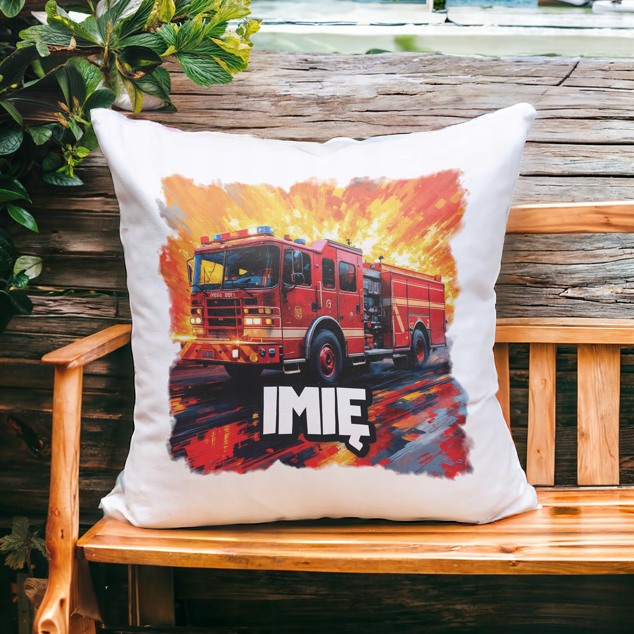 Poduszka 38x38cm Personalizowana Dla Strażaka Wóz Strażacki Dla Dzieci