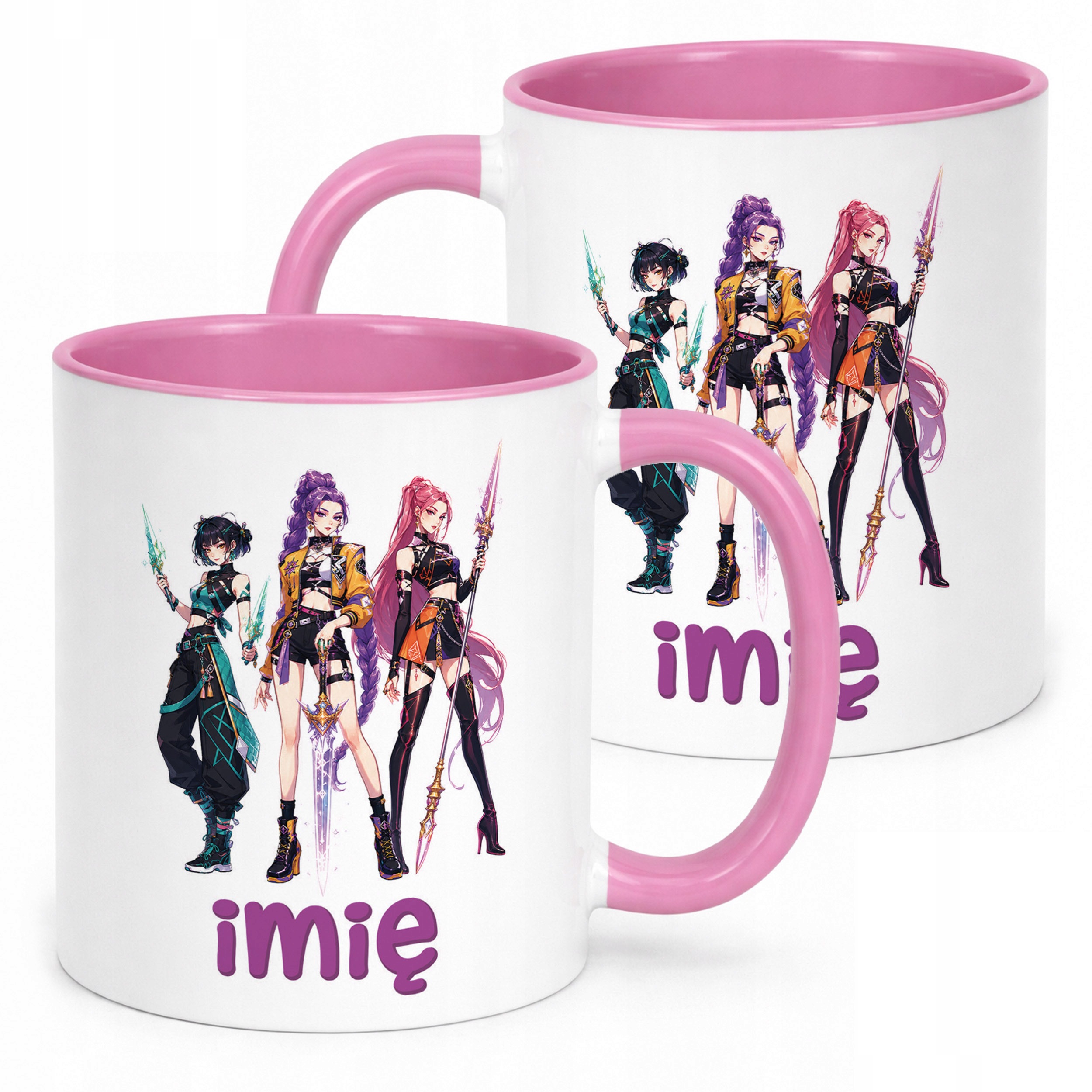 Kubek Różowy z nadrukiem personalizowany ŁOWCZYNIE KPOP Dla Dzieci Prezent