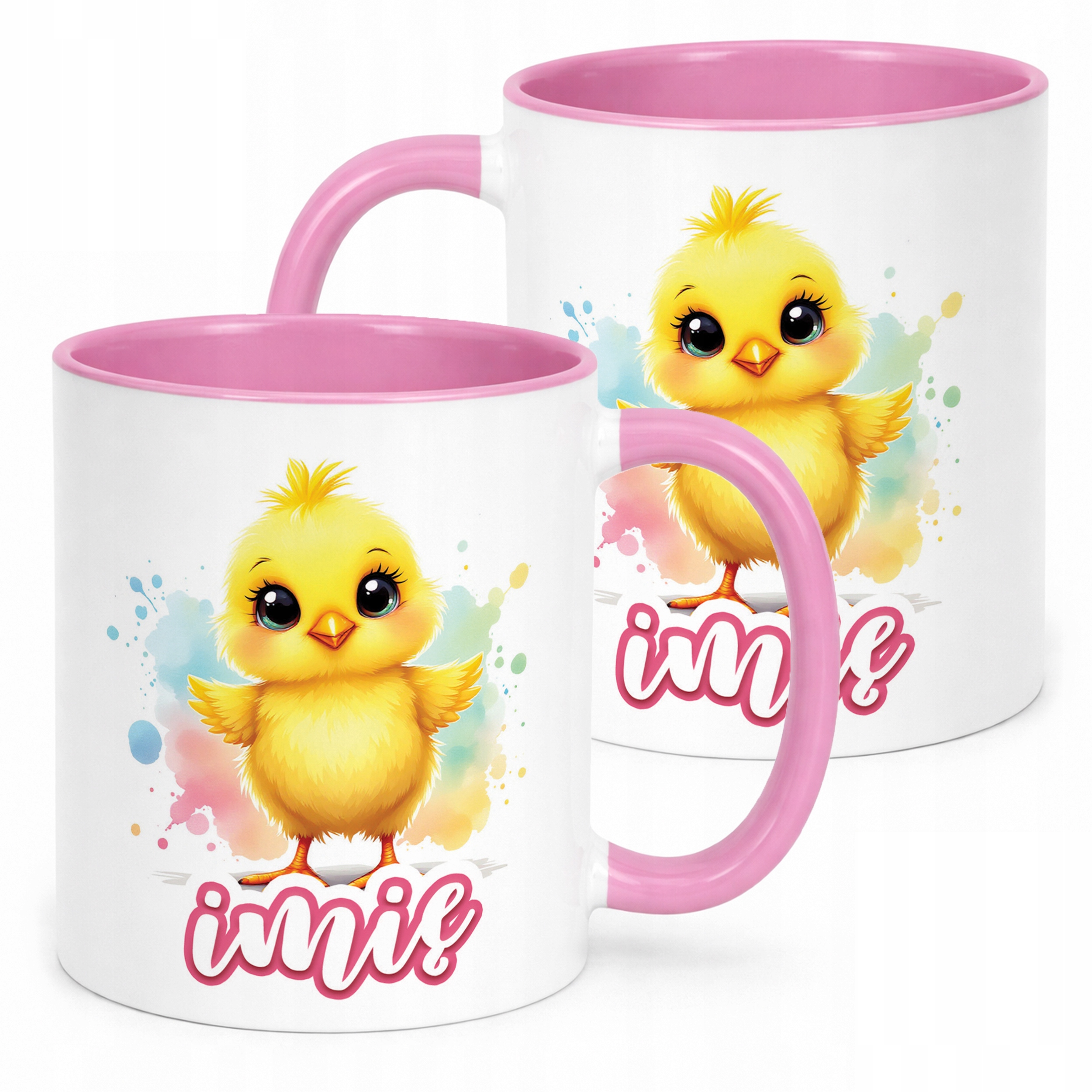 Kubek Różowy Personalizowany Wielkanoc Prezent Kurczak Wiosna