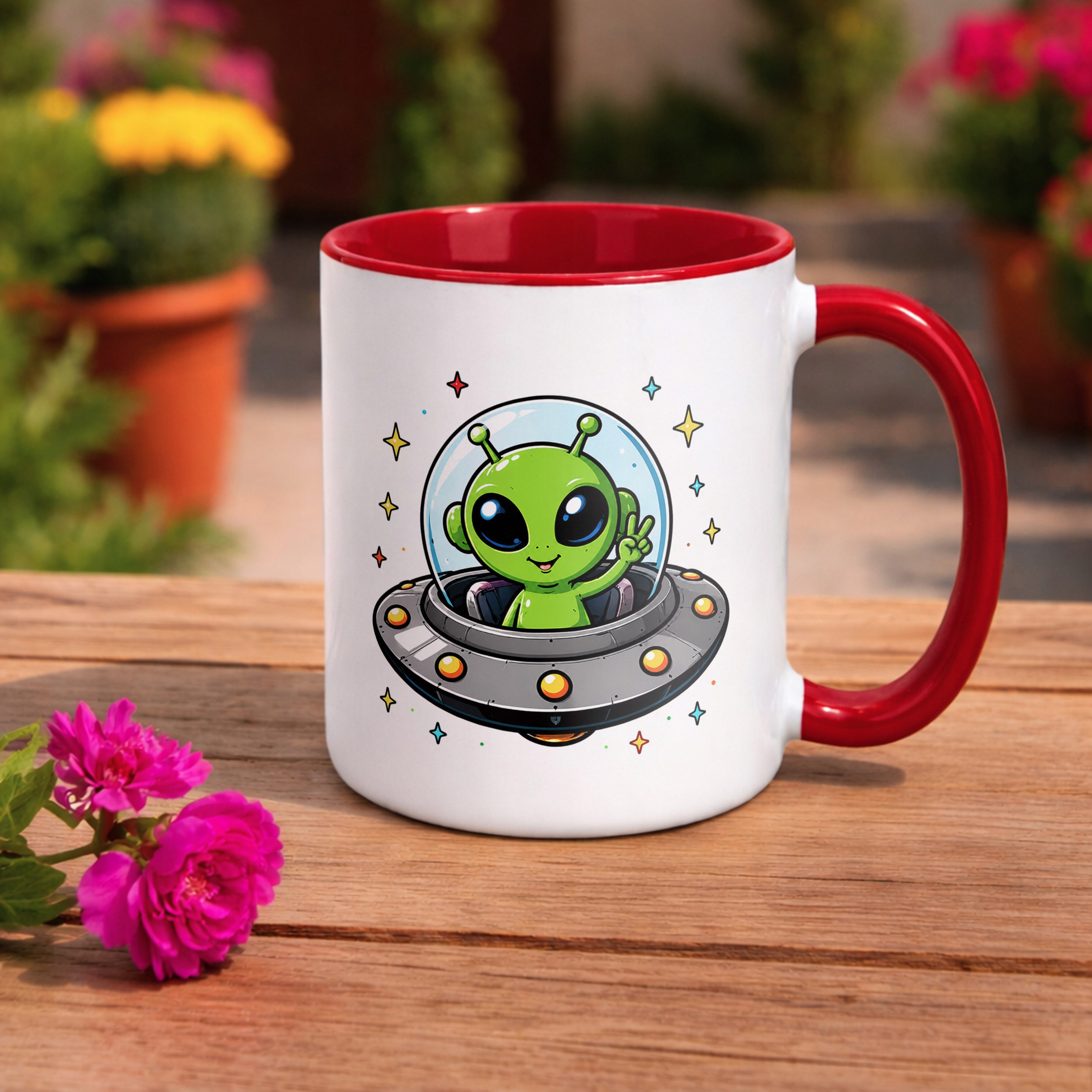 Zestaw Kubek Czerwony Poduszka Z Nadrukiem Kosmita UFO Prezent