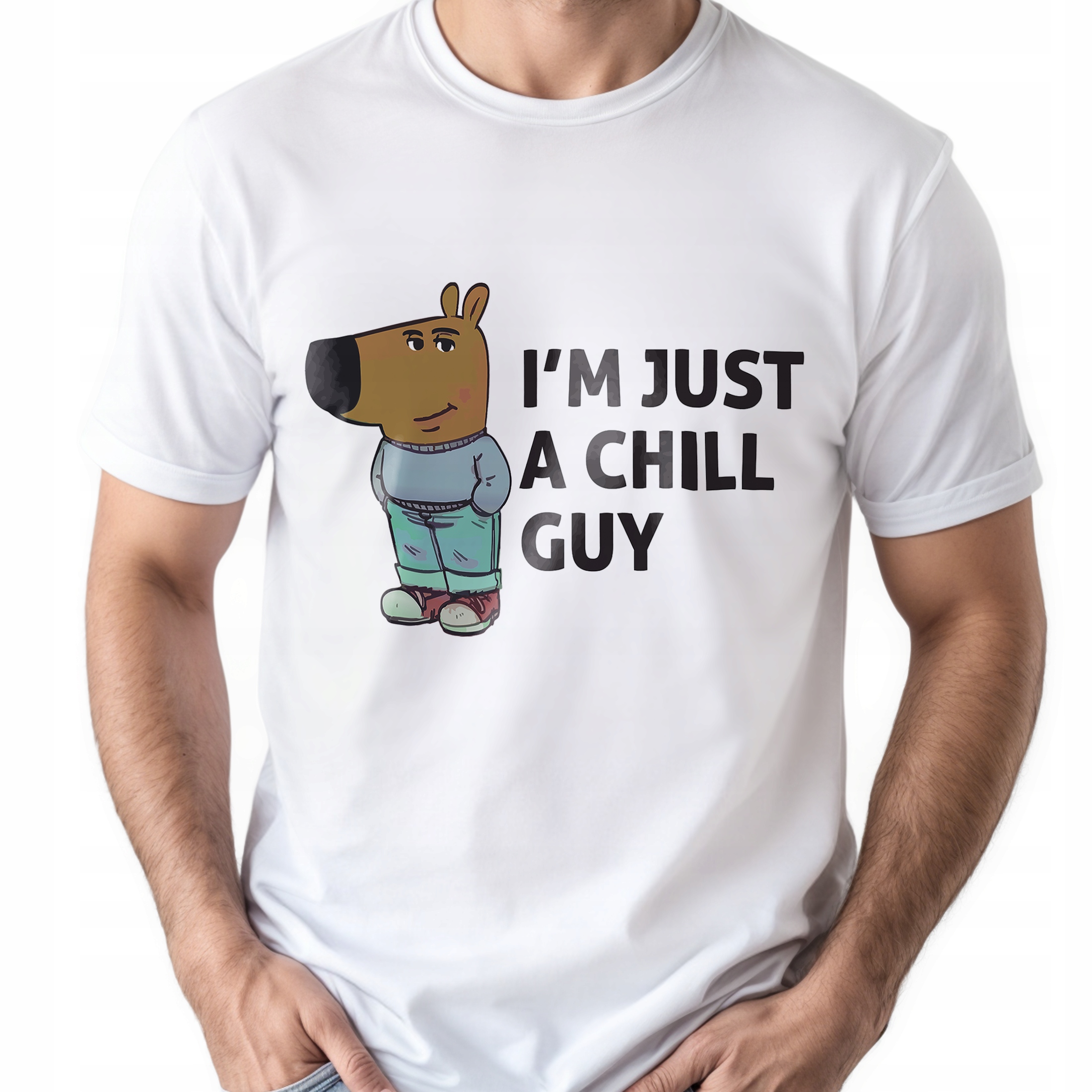 Koszulka biała męska I’m Just A Chill Guy Zabawny Prezent