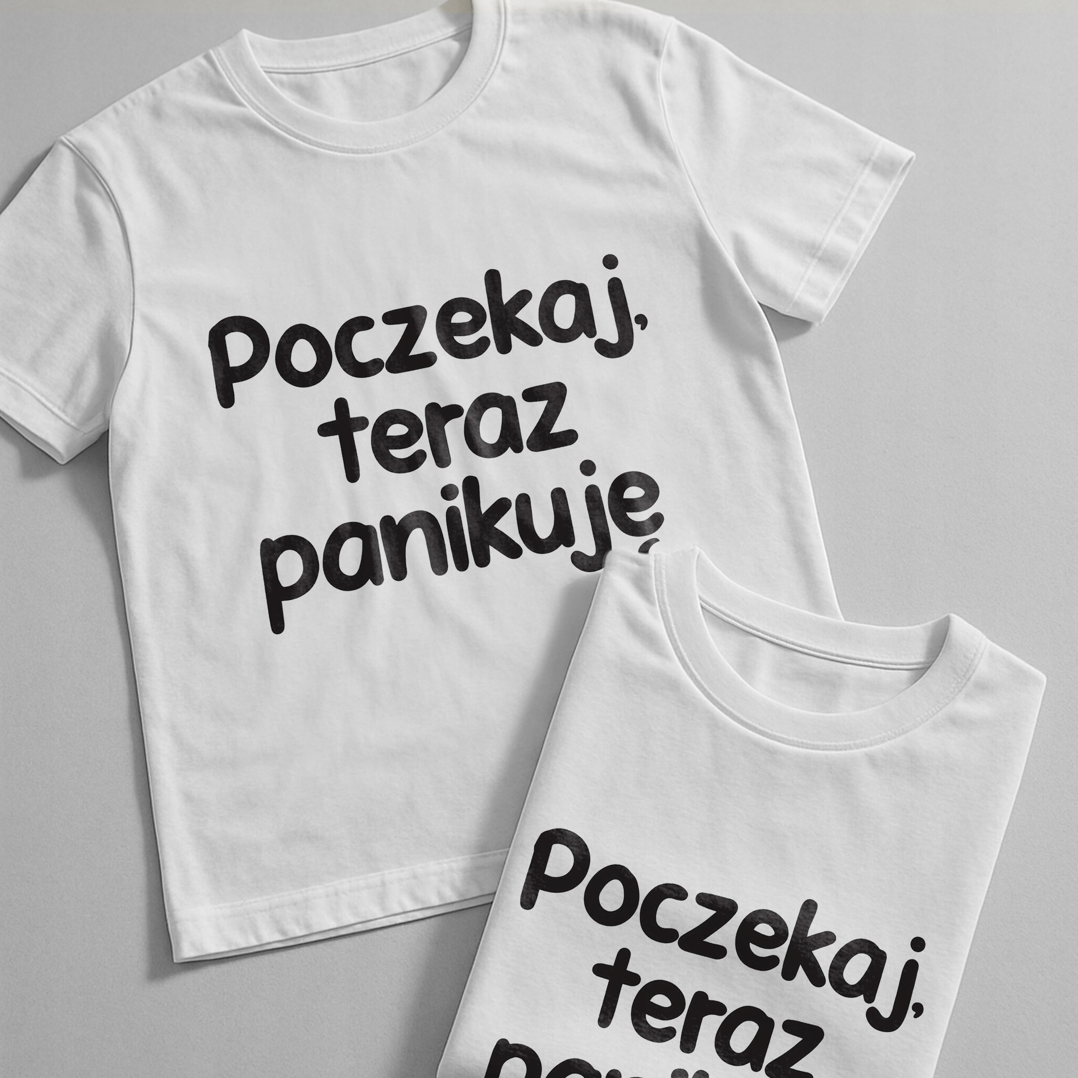 Koszulka biała męska Poczekaj Teraz Panikuję Zabawny Prezent