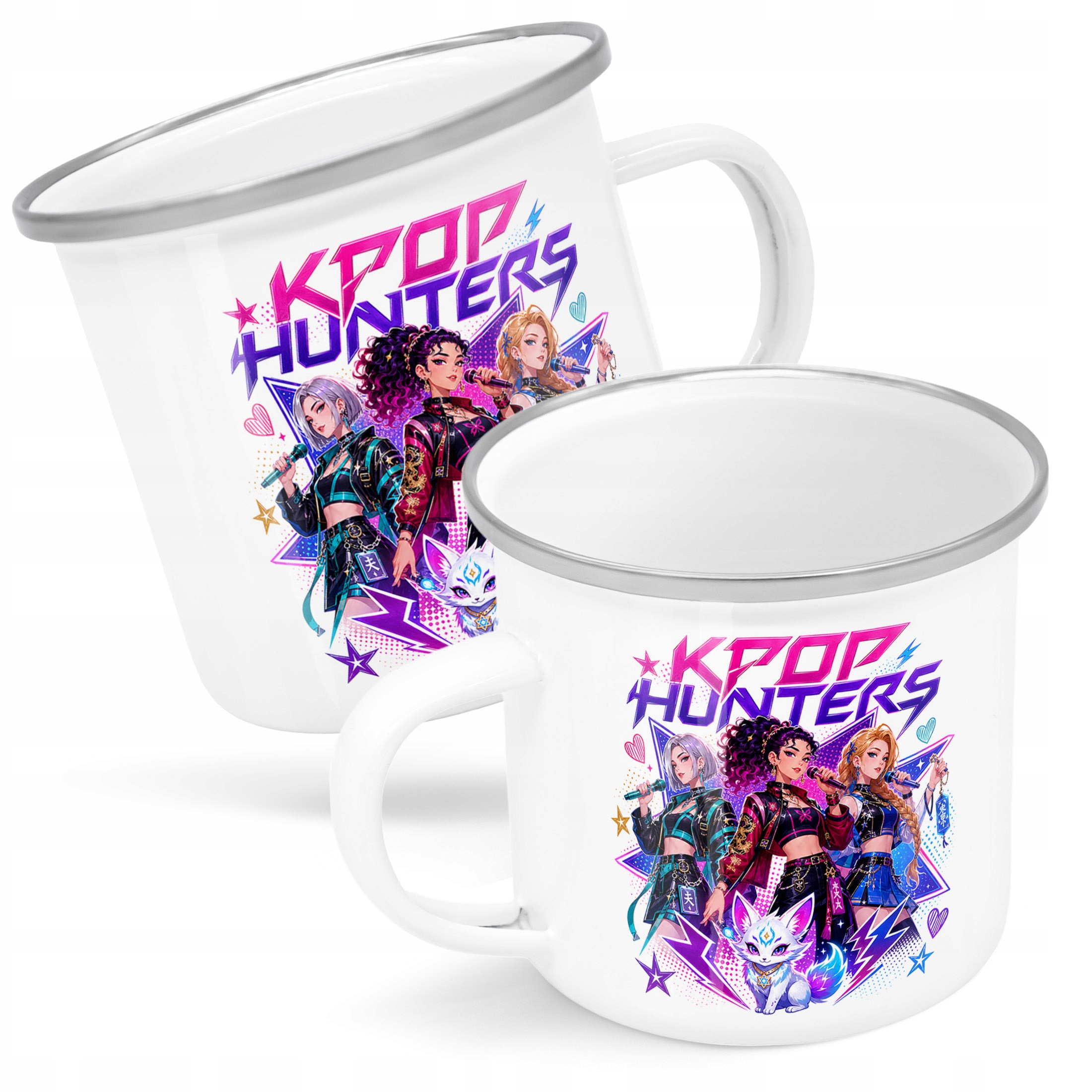 Kubek Emaliowany ŁOWCZYNIE KPOP z Nadrukiem Biały Metalowy Prezent