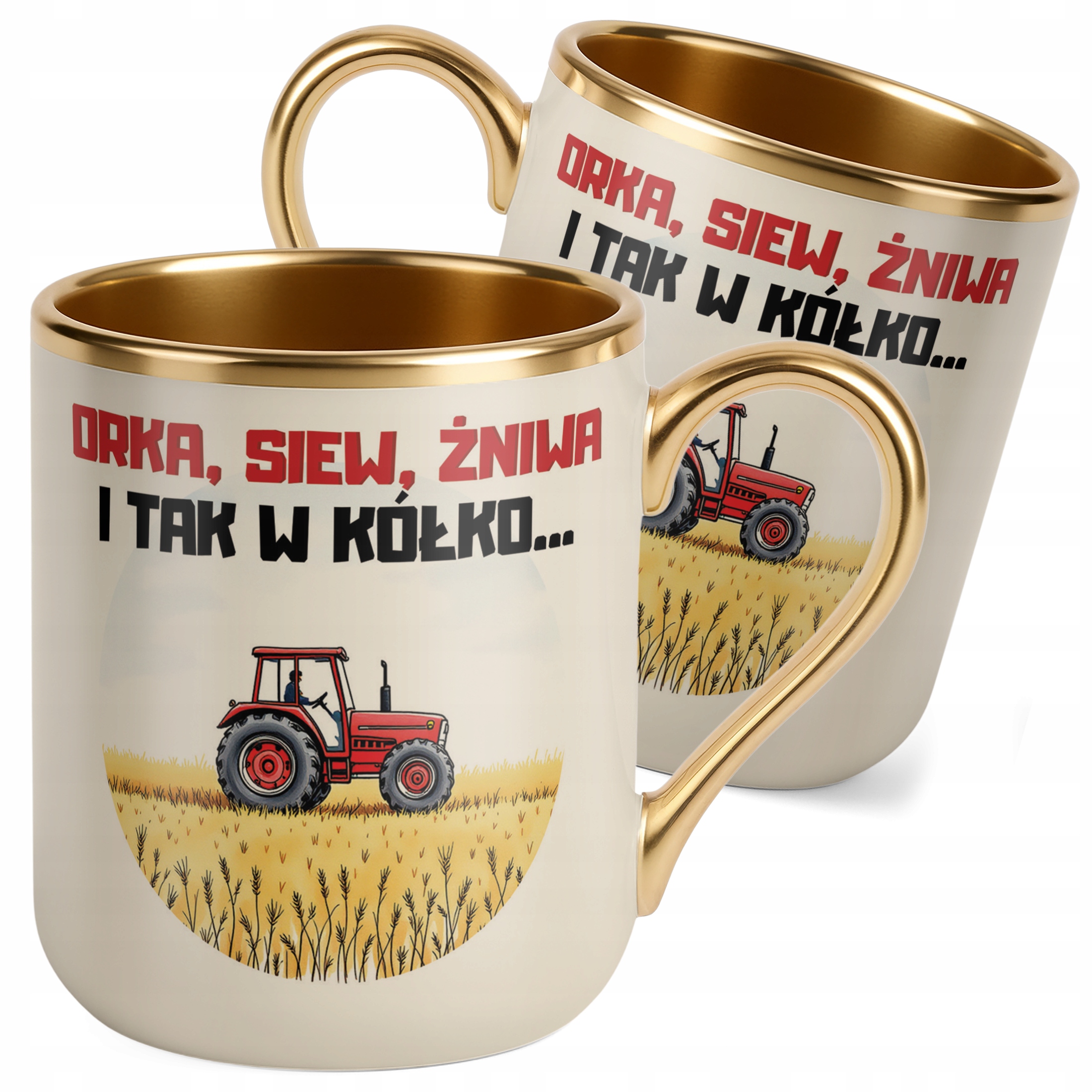 Kubek Premium Złoty Ecru Rolnik Dla Rolnika Traktor Zabawny Prezent