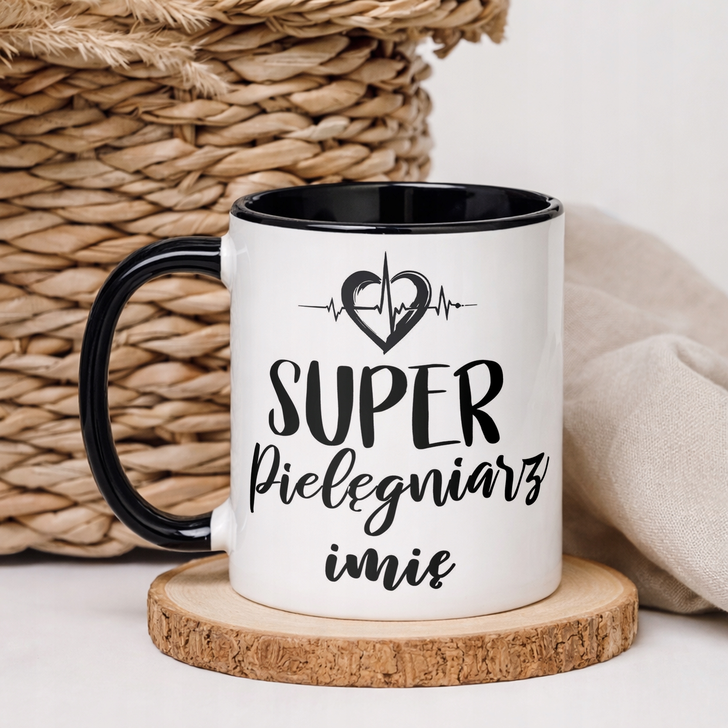Kubek Czarny Personalizowany Super Pielęgniarz Prezent Upominek
