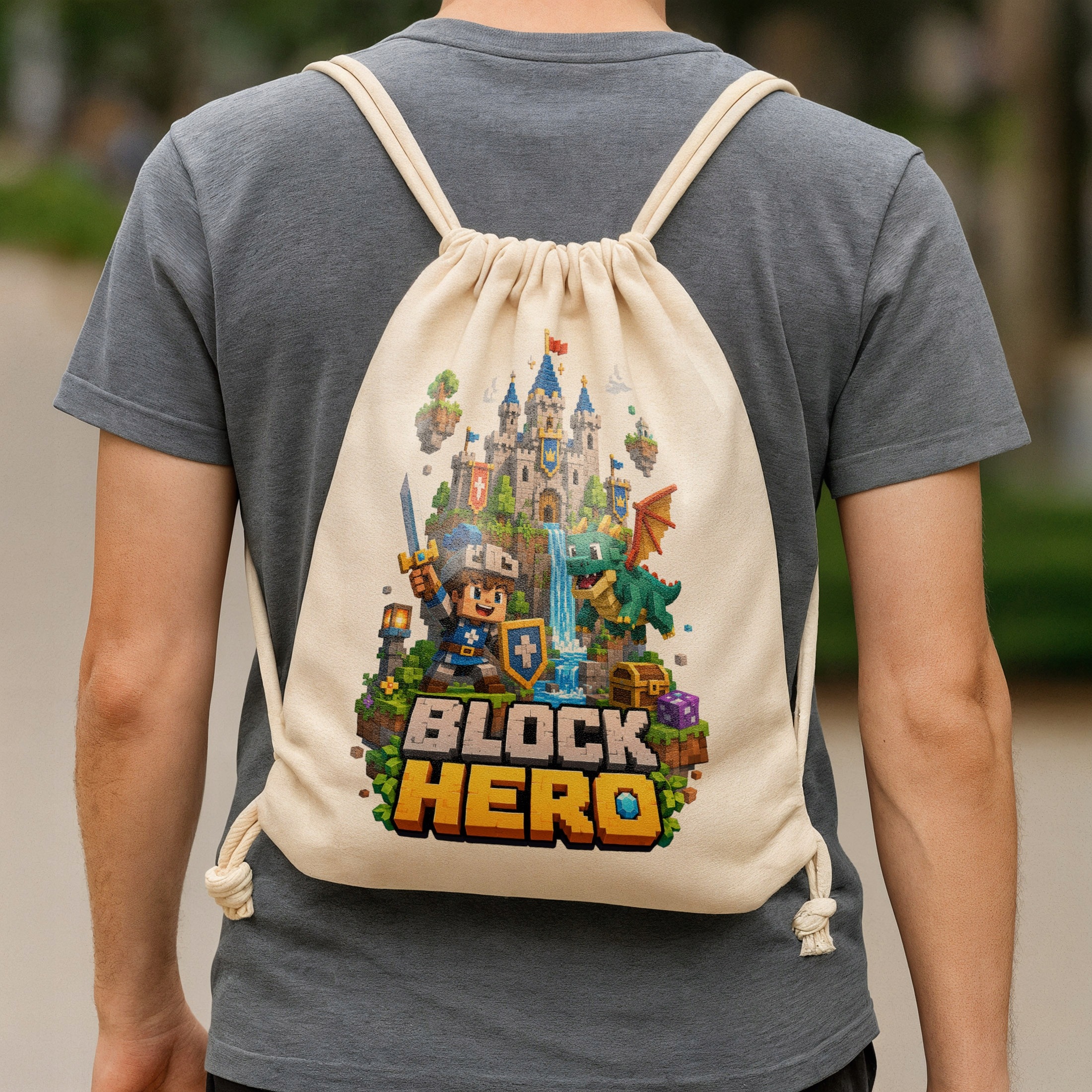 Zestaw Plecak Worek Kubek Czerwony Z Nadrukiem BLOCK HERO Gra Dla Dzieci