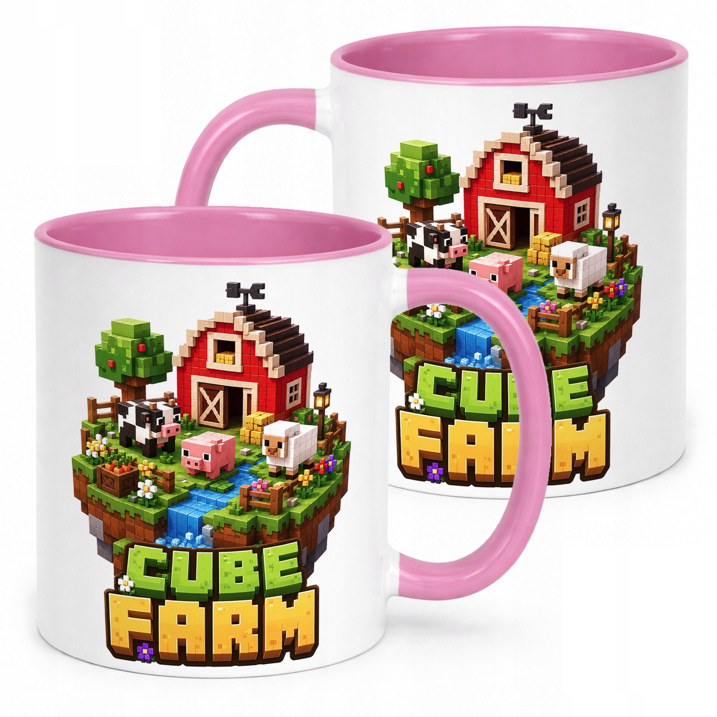 Kubek Różowy z nadrukiem CUBE FARM Dla Dzieci Prezent Upominek