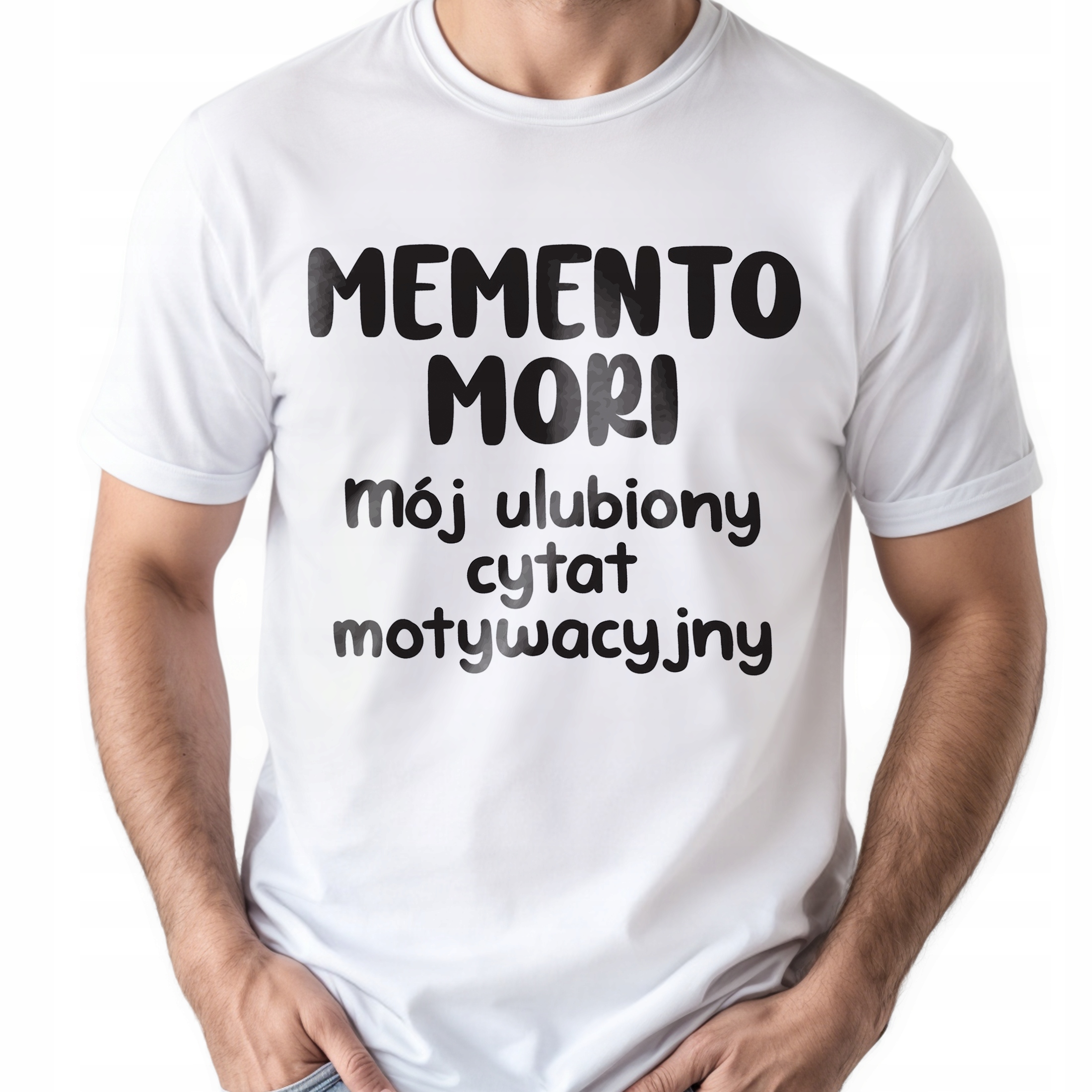Koszulka biała męska Memento Mori Cytat Motywacyjny Prezent r. 3XL