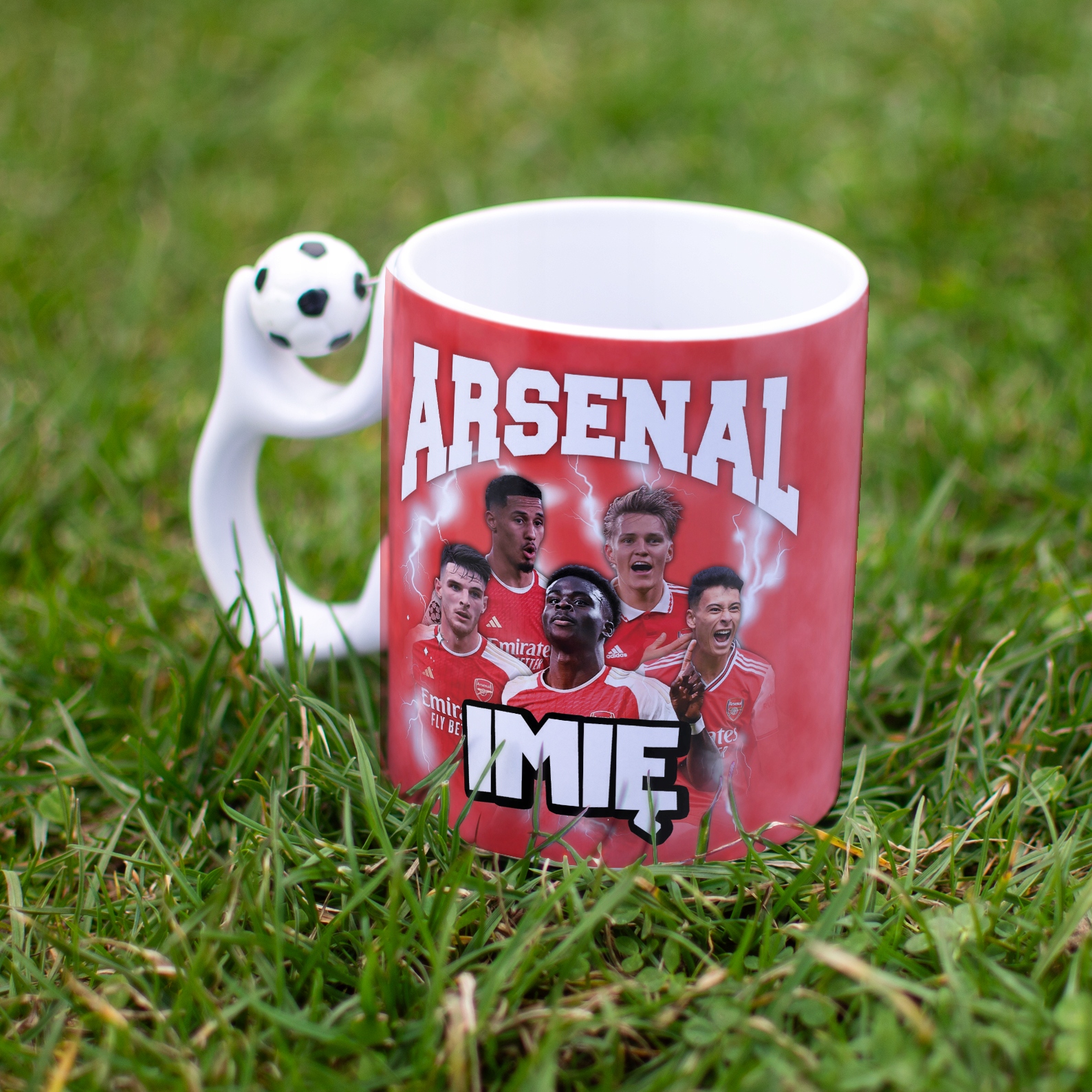 Kubek piłkarski personalizowany Arsenal Saka Odegaard Ricedla kibiców