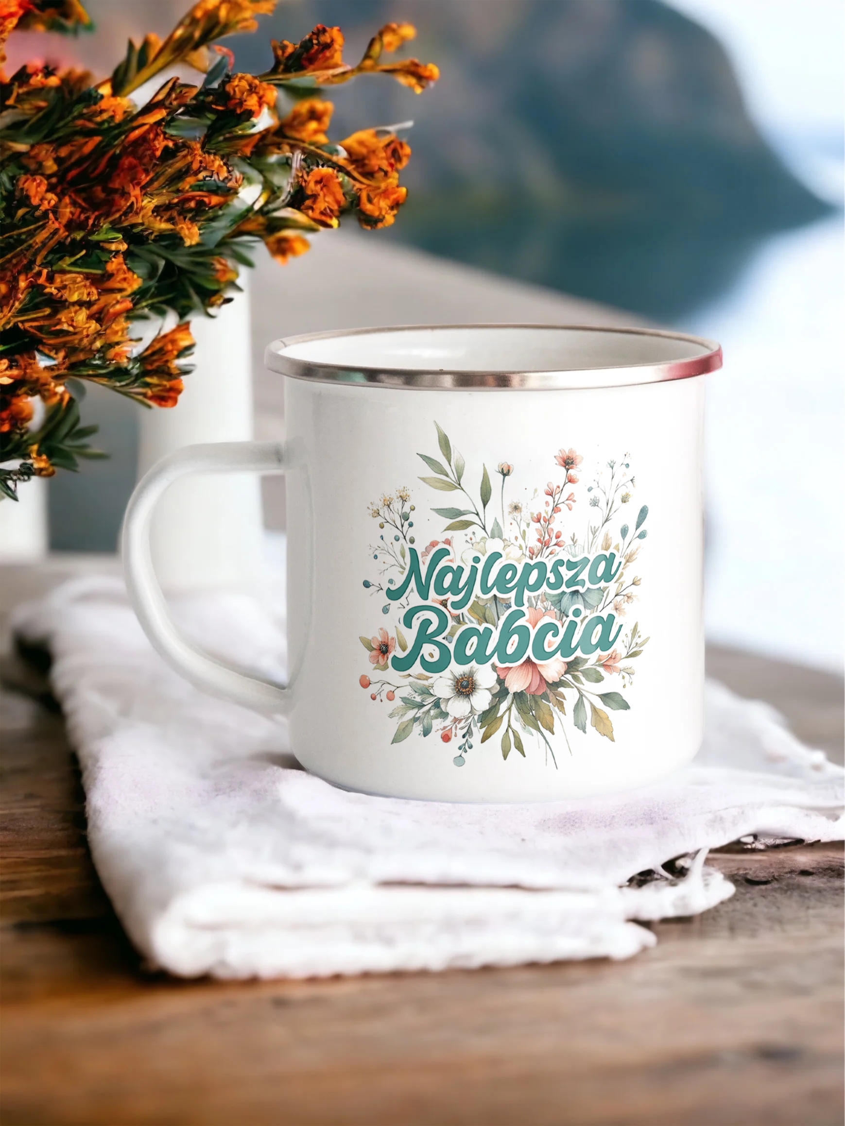 Emaliowany Kubek Garnuszek 300 ml Dzień Babci Prezent Najlepsza Babcia