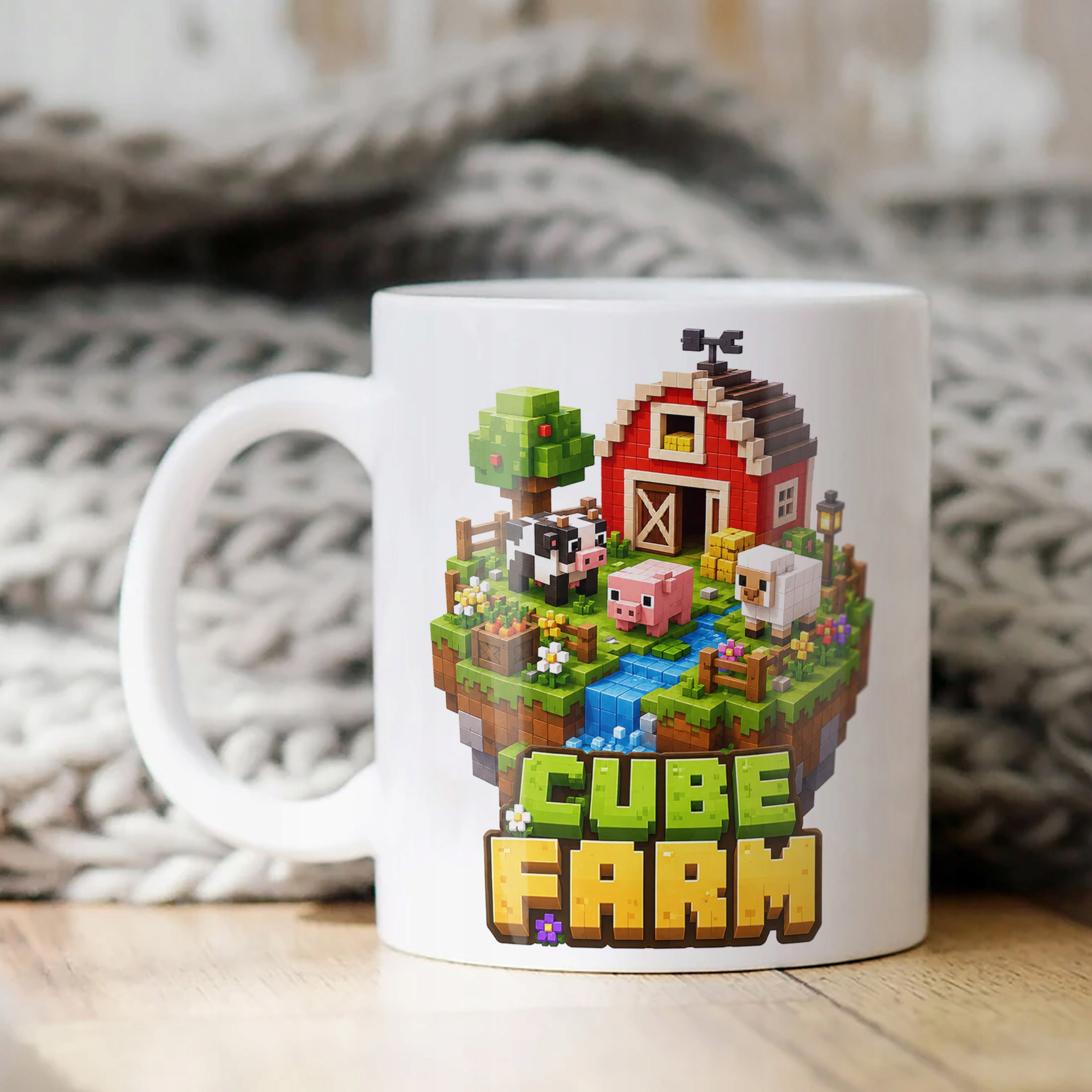 Biały Kubek z nadrukiem CUBE FARM Dla Dzieci Prezent Upominek