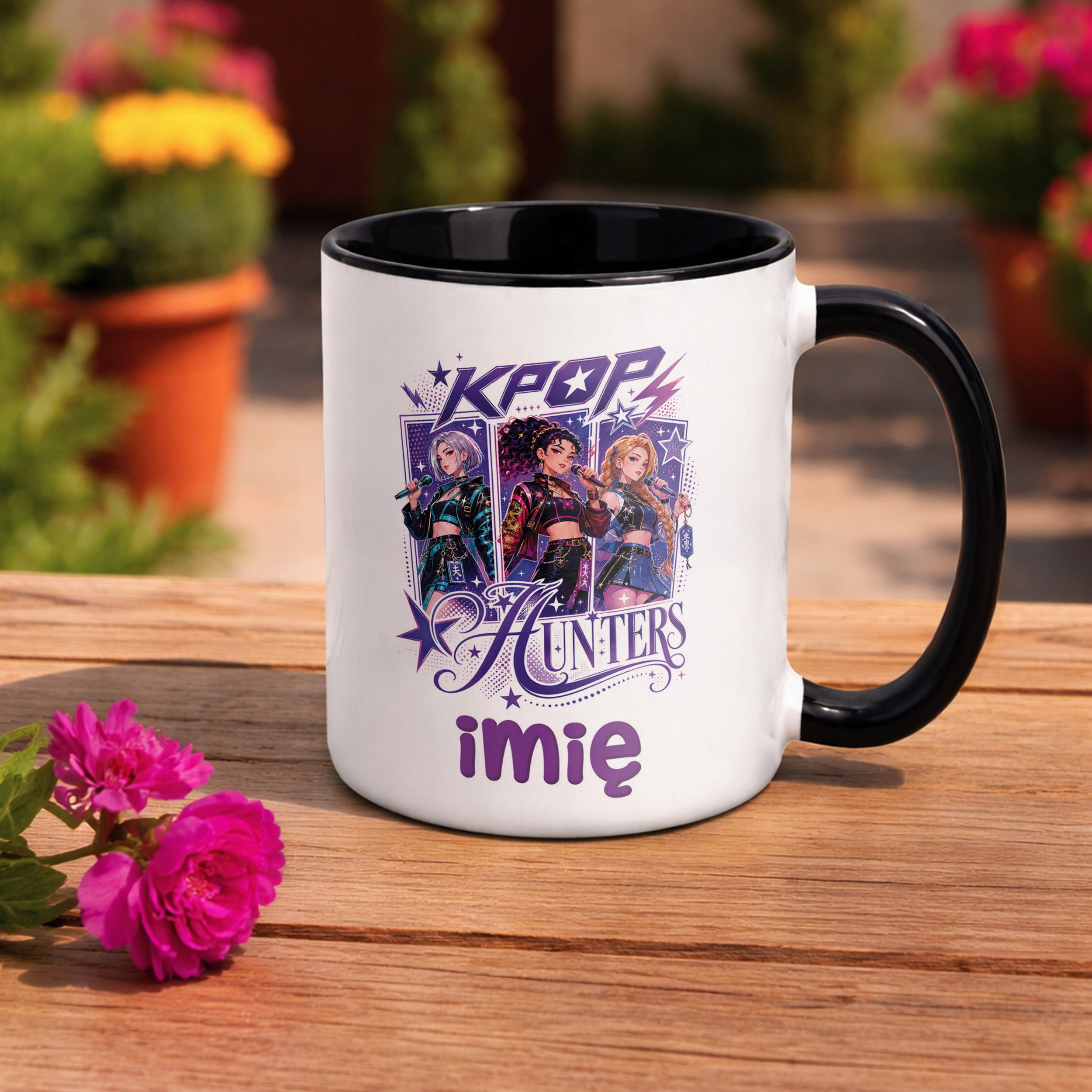 Zestaw Personalizowany Kubek Czarny Poduszka Łowczynie Kpop Prezent