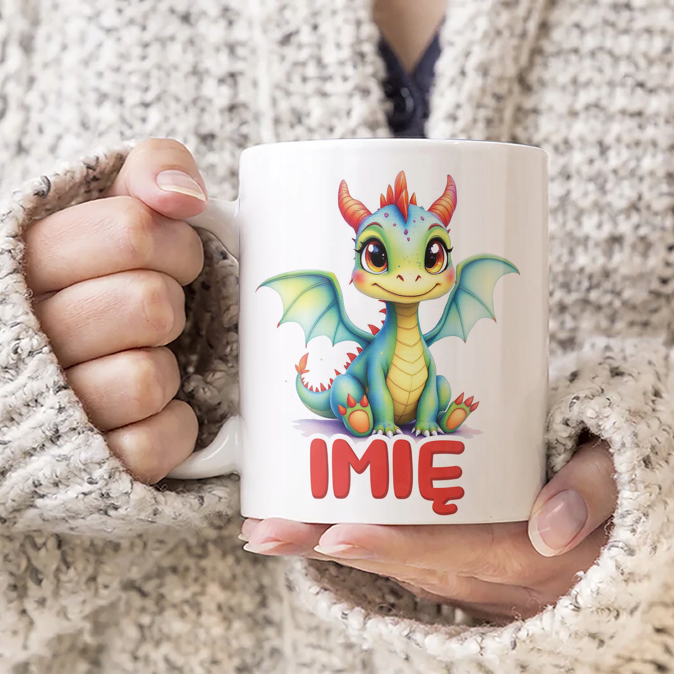 Kubek ceramiczny personalizowany Smok Zwierzak Słodki Dla Dzieci