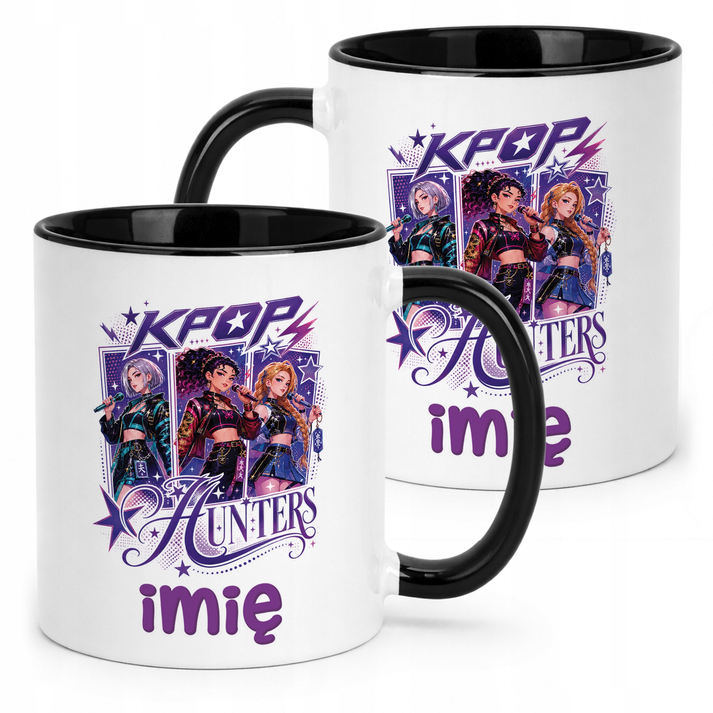 Kubek Czarny z nadrukiem personalizowany ŁOWCZYNIE KPOP Dla Dzieci Prezent