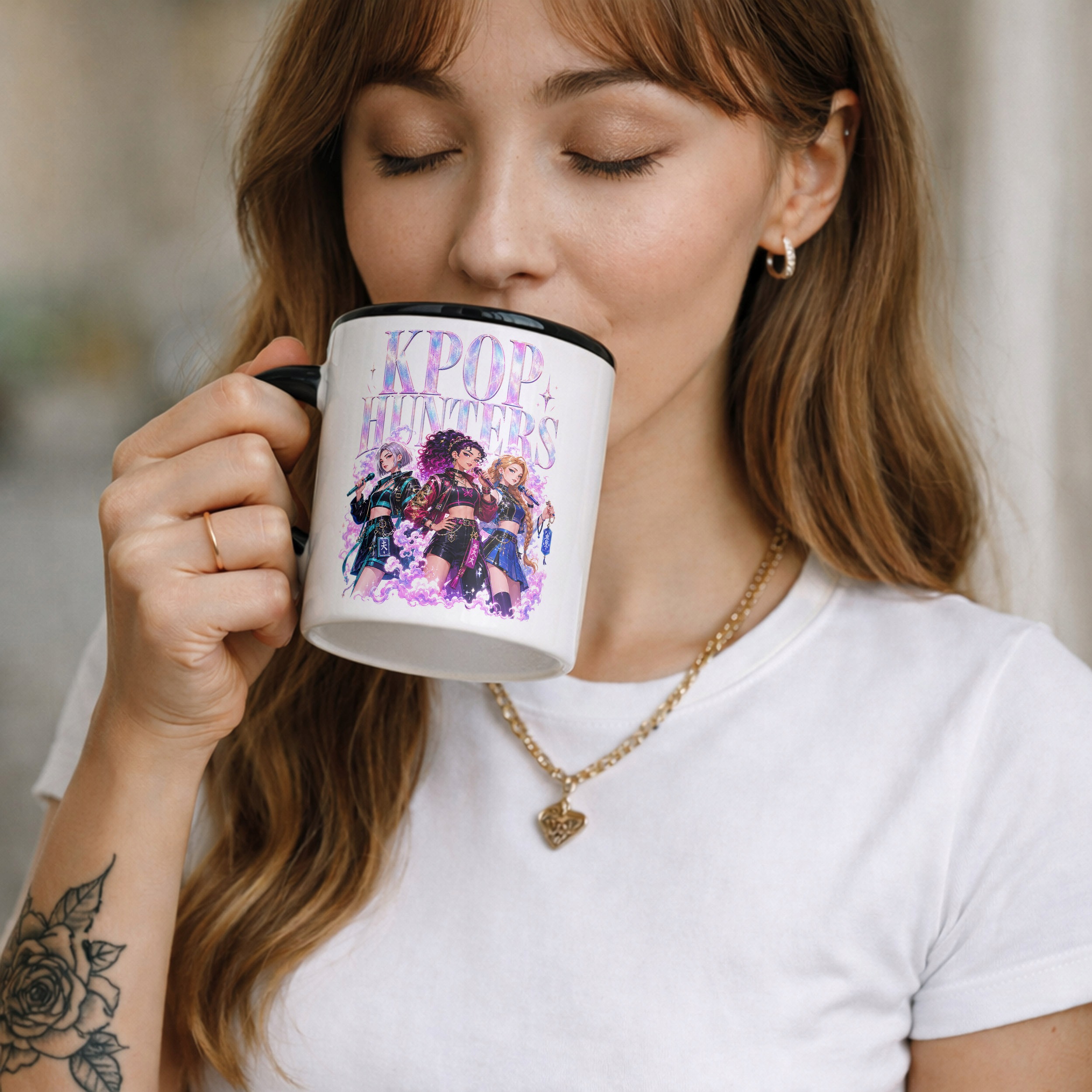 Zestaw Plecak Worek Kubek Czarny Z Nadrukiem ŁOWCZYNIE KPOP Dla Dzieci