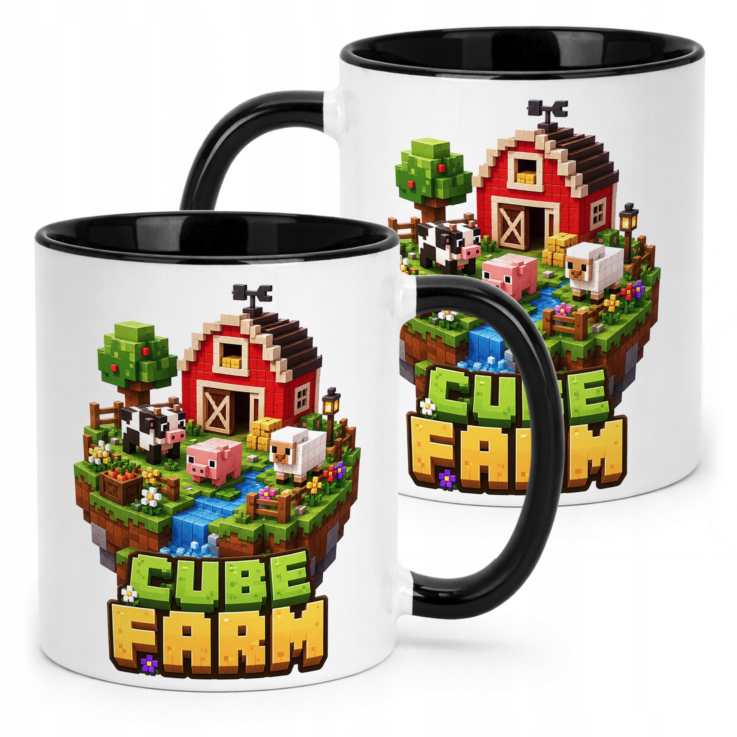 Kubek Czarny z nadrukiem CUBE FARM Dla Dzieci Prezent Upominek