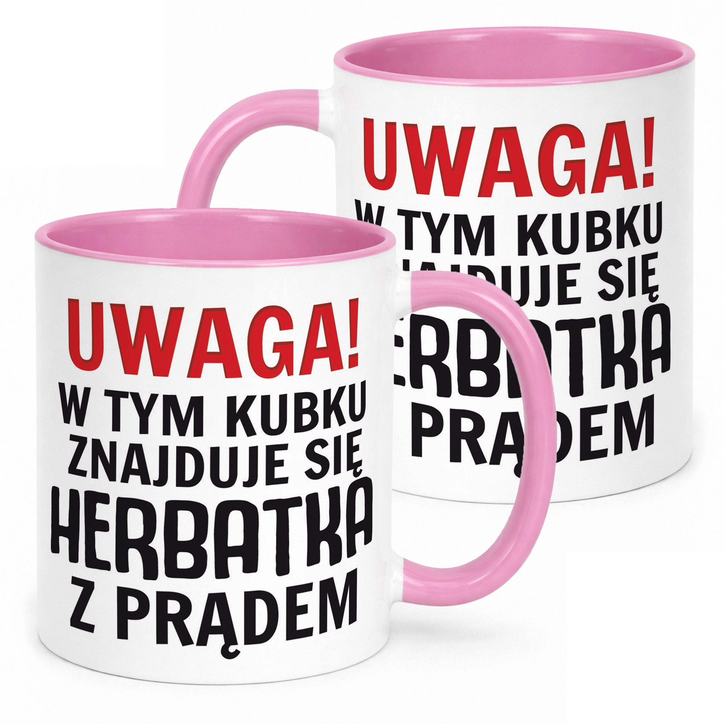 Kubek Różowy Uwaga Herbata Z Prądem Zabawny Prezent Upominek