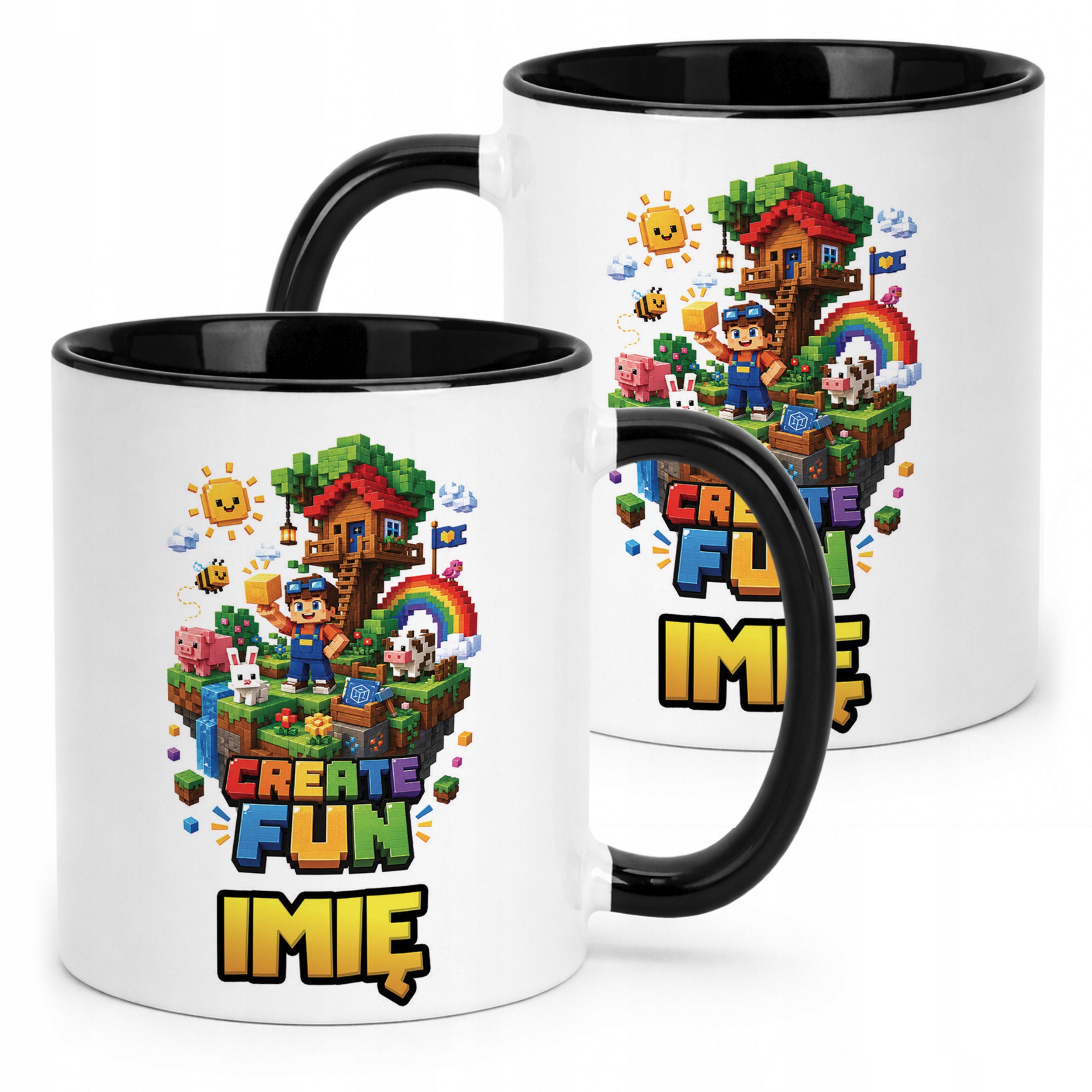 Kubek Czarny z nadrukiem personalizowany Gra Pixel Dla Dzieci Prezent