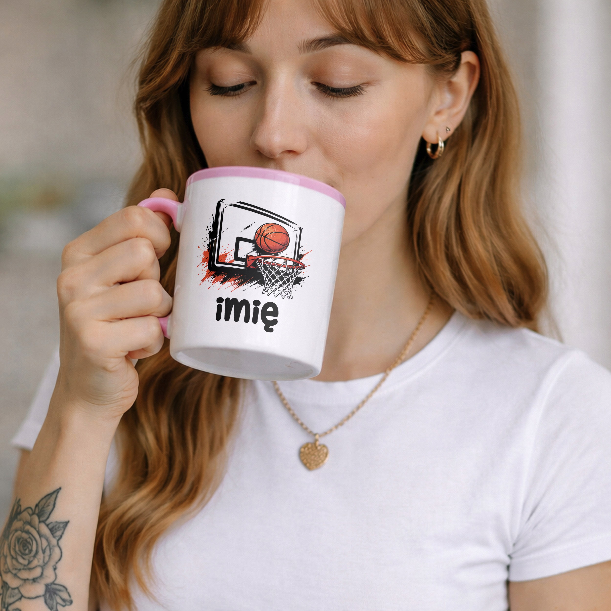 Zestaw Personalizowany Kubek Różowy Poduszka Koszykówka Prezent