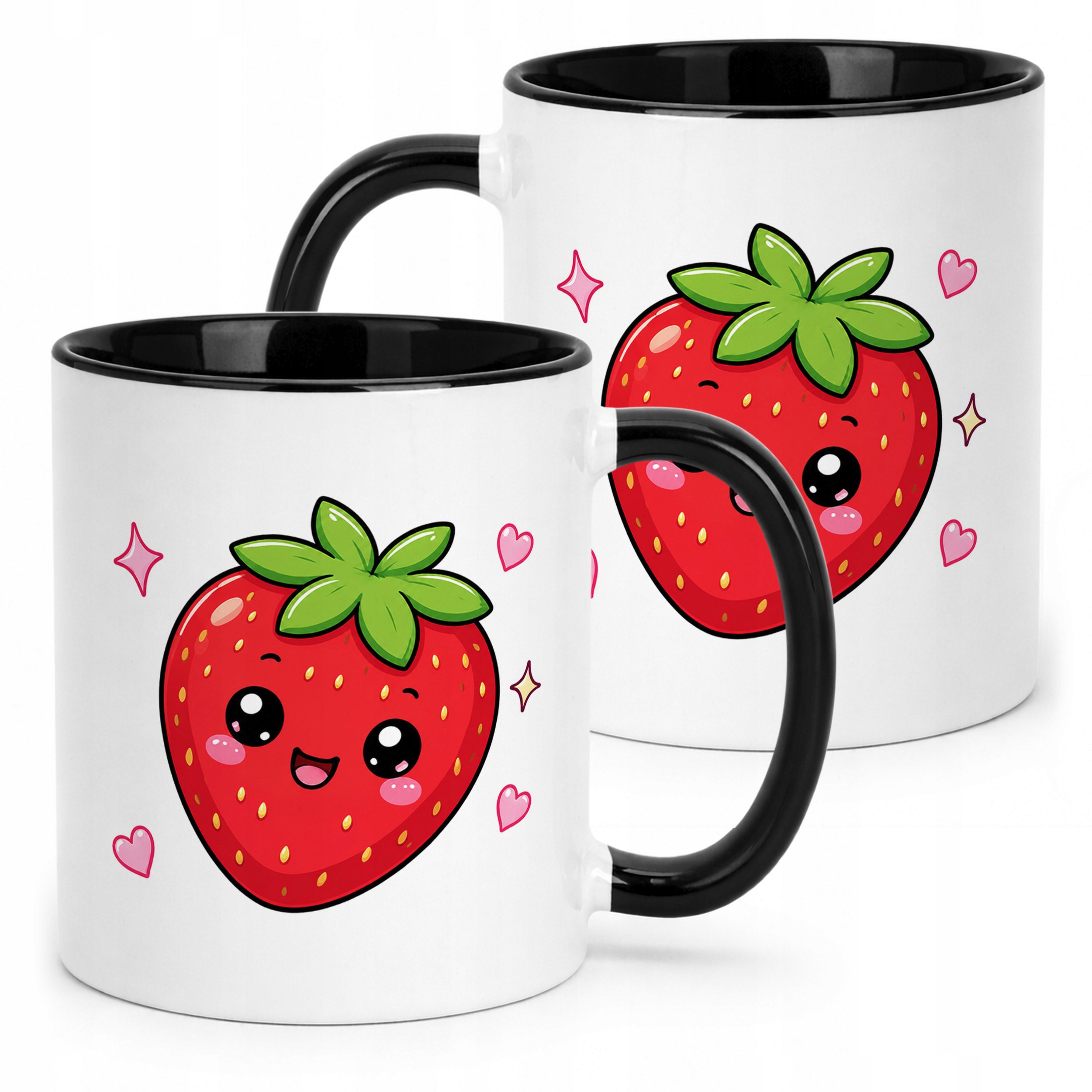 Kubek Czarny z nadrukiem Kawaii Truskawka Dla Dzieci Prezent Upominek