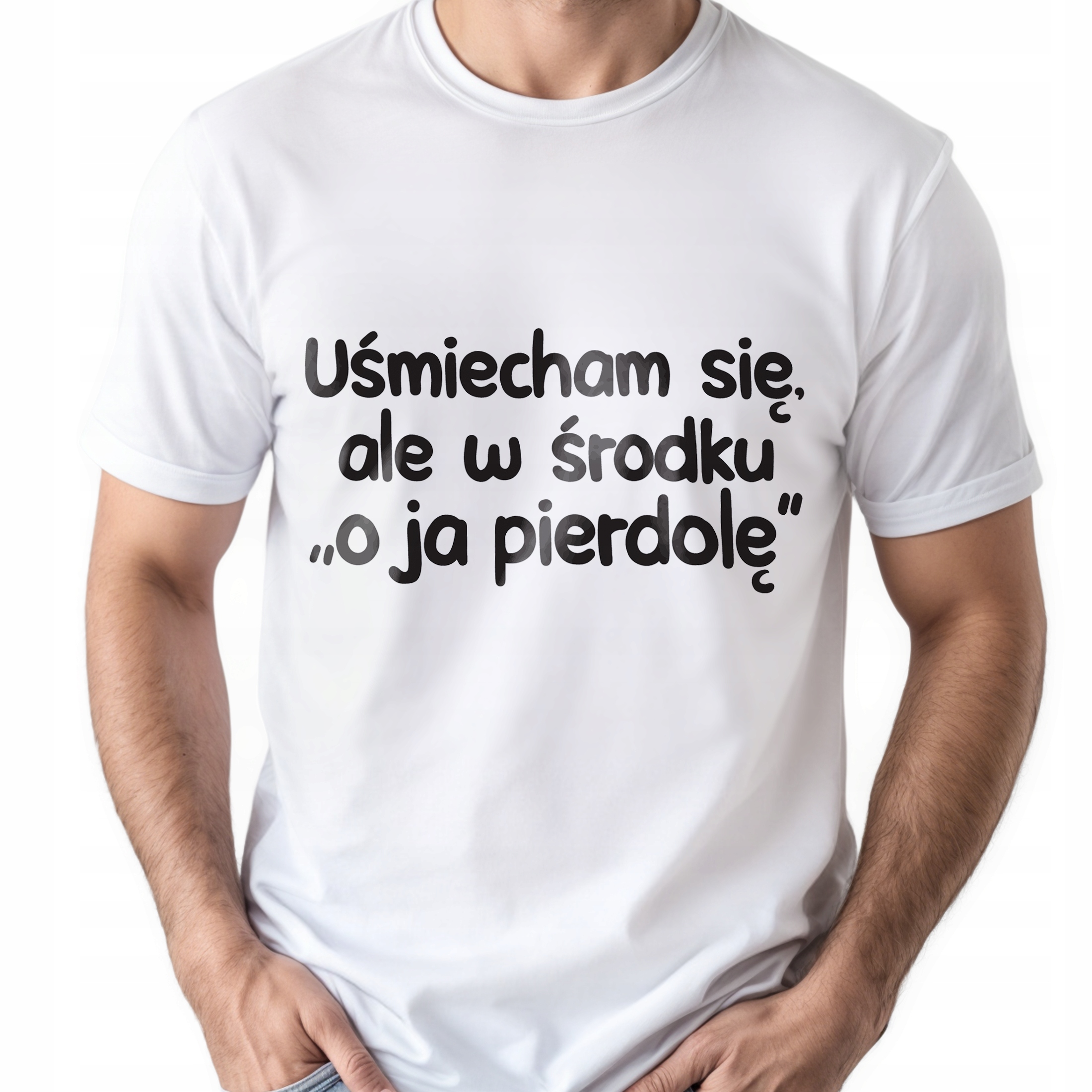 Koszulka biała męska Uśmiecham Się Ale W Środku Zabawny Prezent